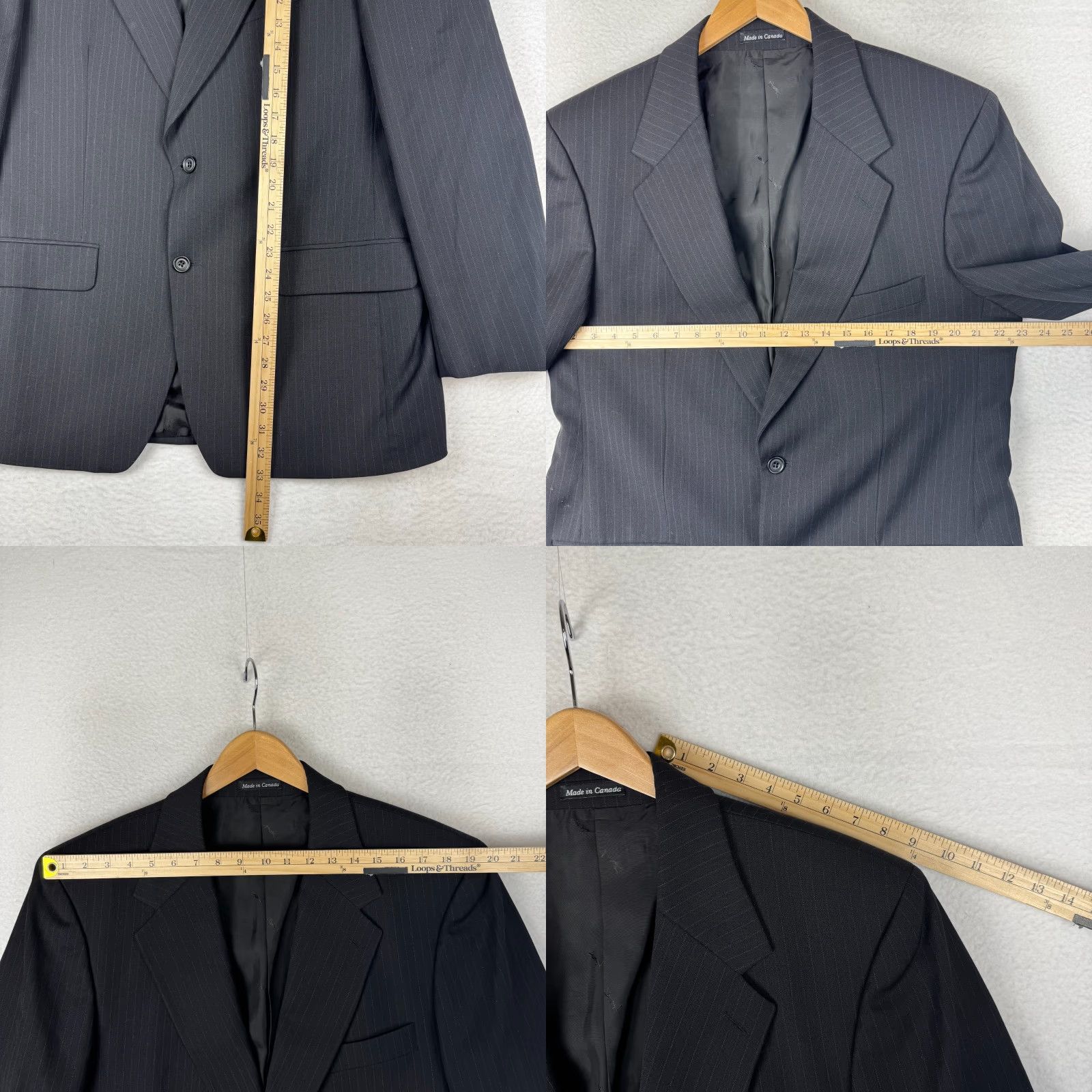 Yves Saint Laurent VINTAGE Saint Laurent YSL Mens Blazer Coat Wool 2 Piece Notch Lapel Black Pinstripe 44L Long Jacket Size 44R - 9 Thumbnail