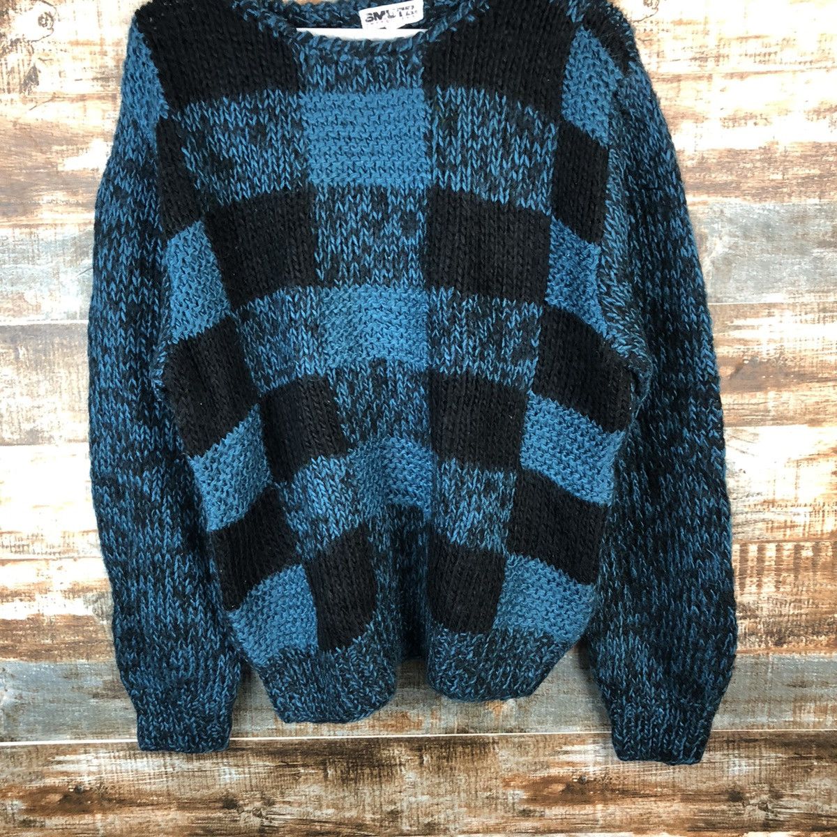 Vintage Smotz Blue Checkred handknit Knitwear #A1375 Size US L / EU 52-54 / 3 - 6 Thumbnail