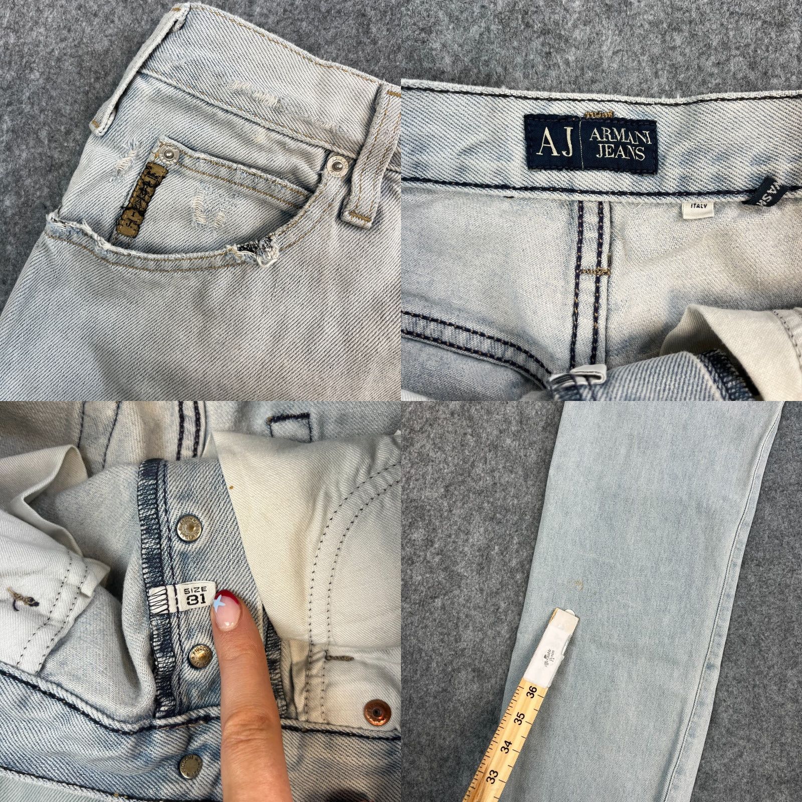 Vintage Armani Jeans Jeans Straight 28 32 Light Blue Distressed Button Fly Denim Cotton Regular Mens Jeans Size US 28 / EU 44 - 8 Thumbnail