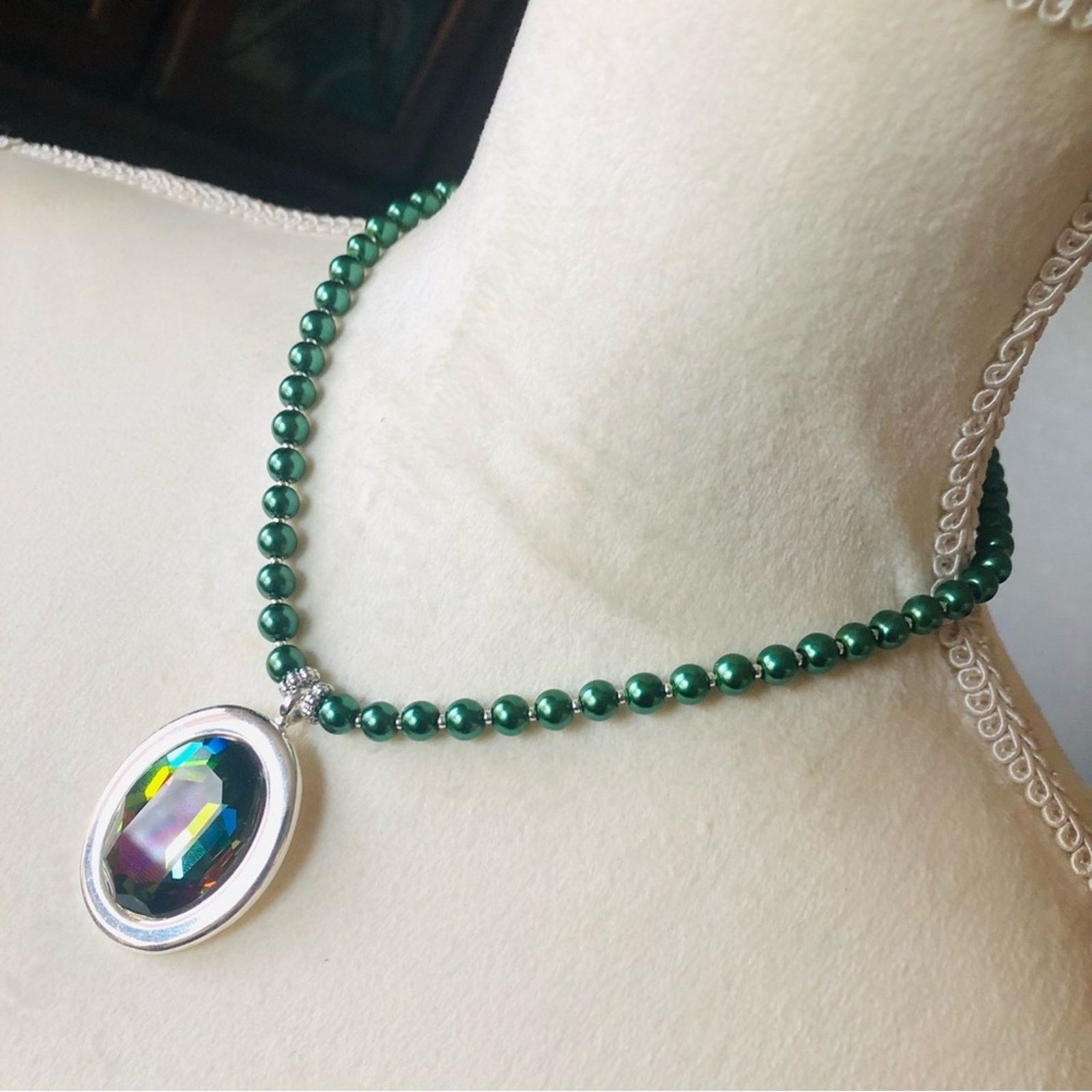 Handmade Handcrafted repurpose rainbow faceted stone Pearl necklace Size ONE SIZE - 5 Thumbnail