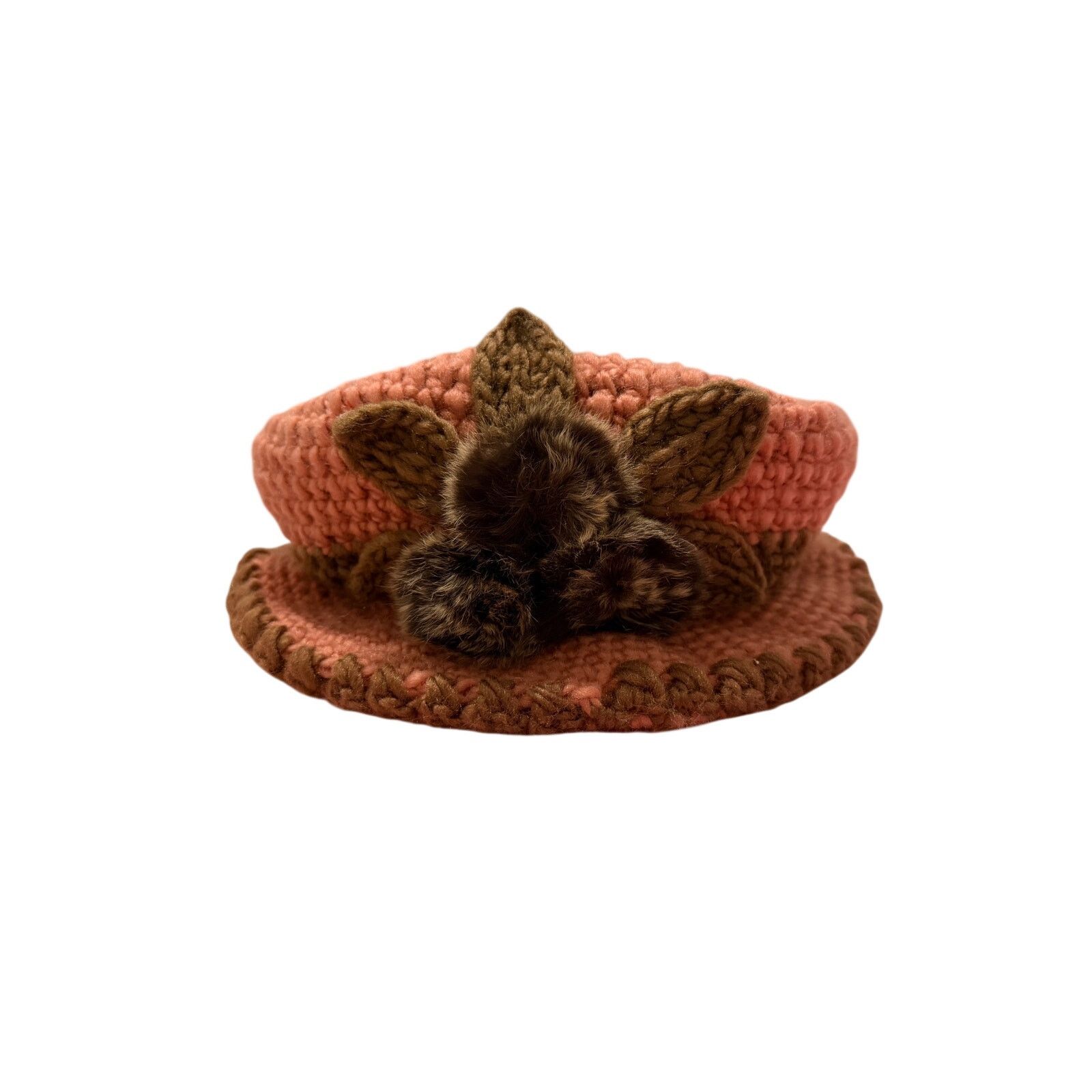 Other Women's Red Brown Floral Circle Faux Fur Crochet Hat Size ONE SIZE - 1 Thumbnail