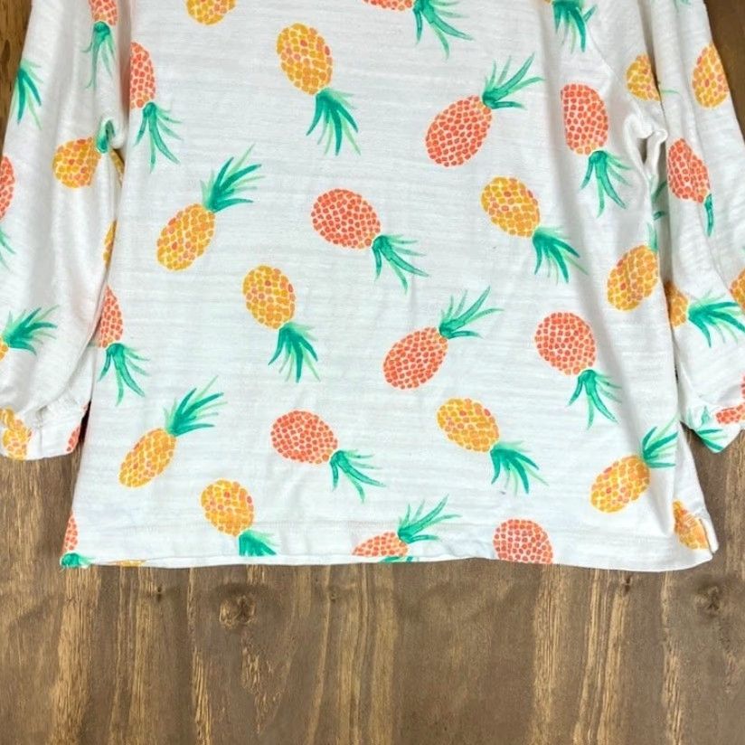 Ann Taylor VINTAGE LOFT Womens Shirt White Pineapple Pattern Long Sleeve 100% Cotton Large Size L / US 10 / IT 46 - 3 Thumbnail