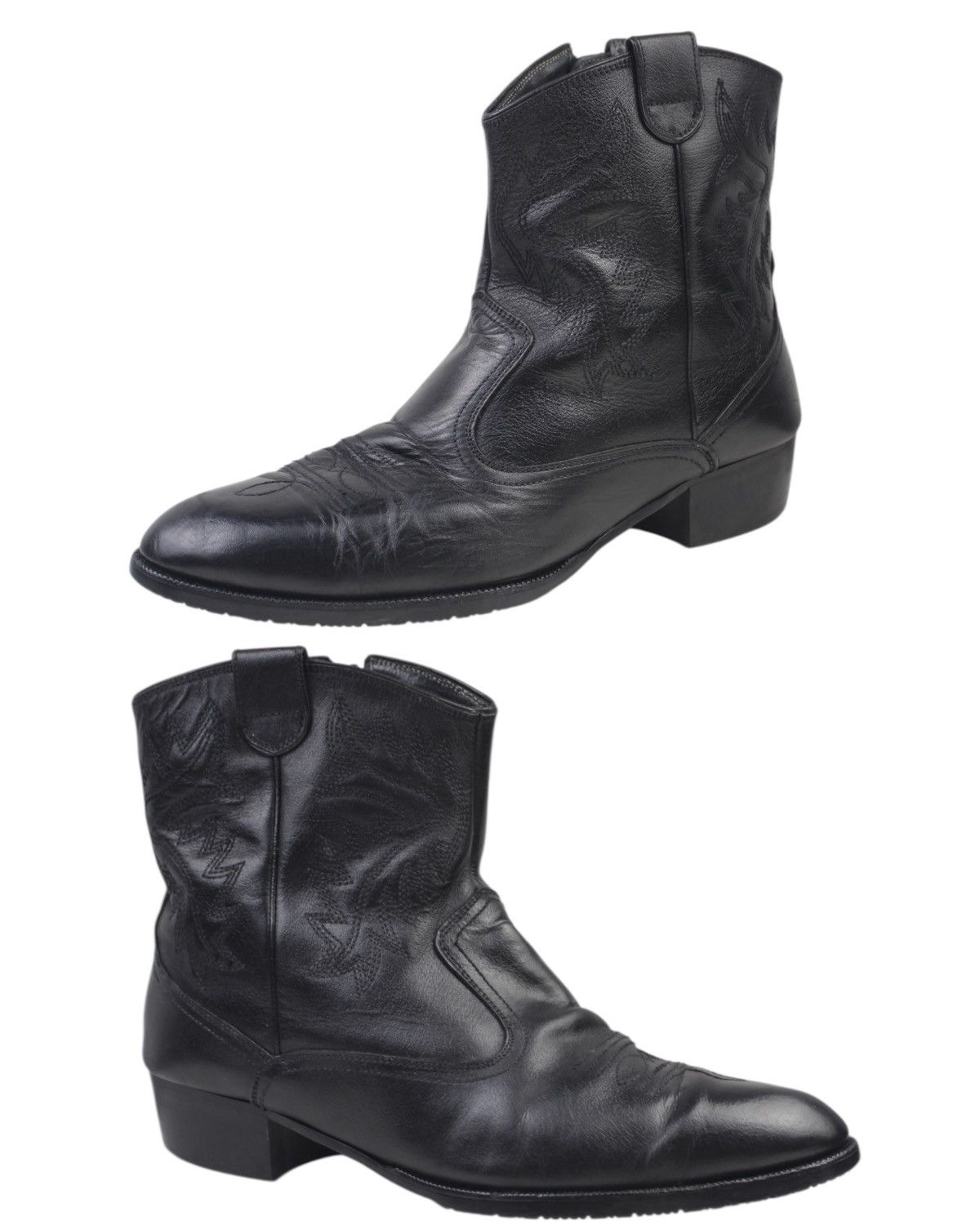 Japanese Brand 2000S ESQUIRE BLACK LEATHER WESTERN ANKLE BOOTS Size US 8 / EU 41 - 4 Thumbnail