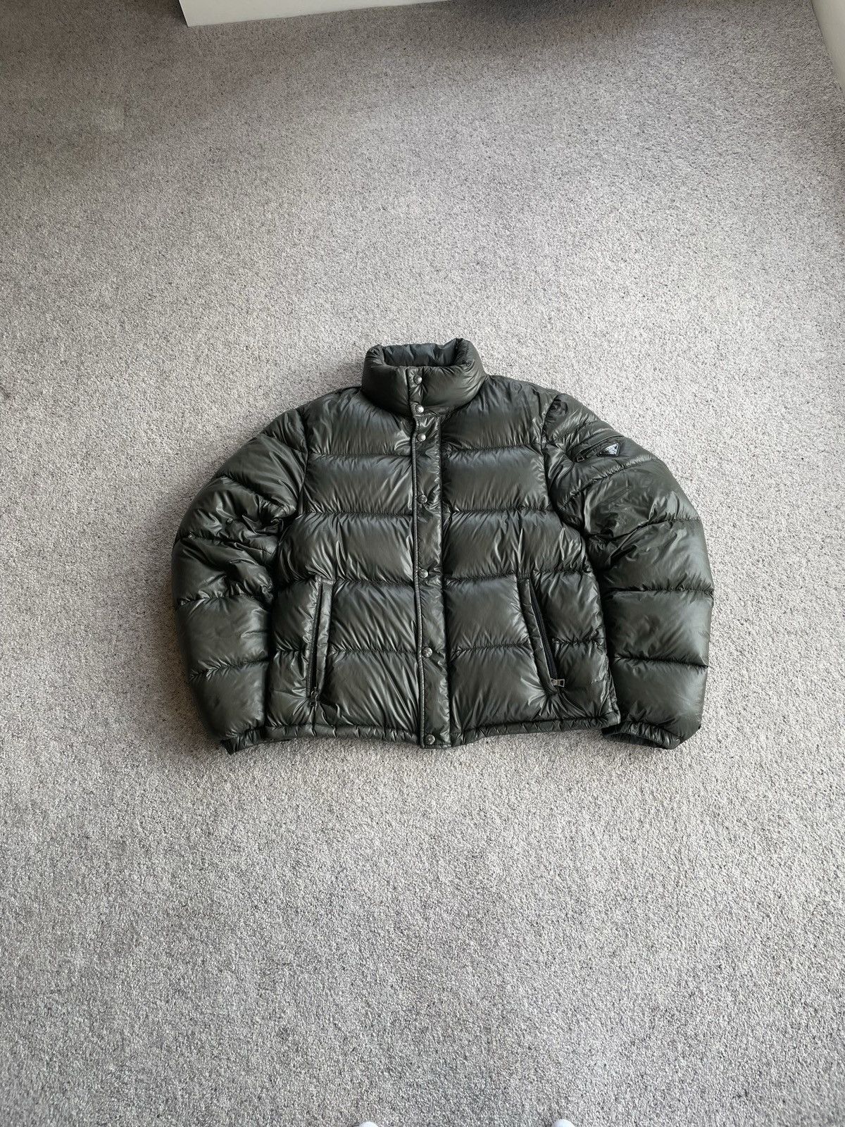 image of Dark Green Prada 2011 Nylon Puffer Jacket, Men's (Size Small)