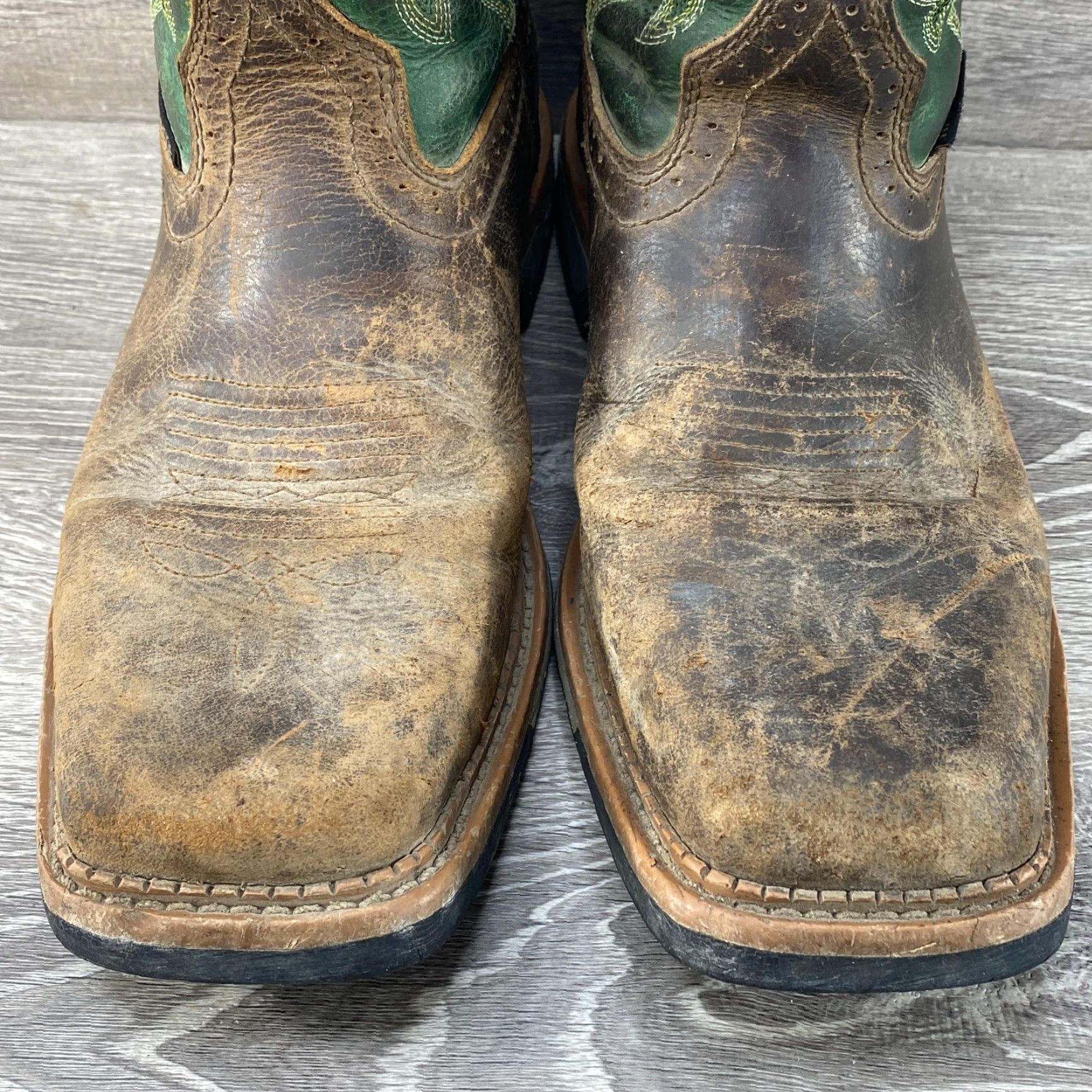 Justin Boots Justin Mens 9 D Waterproof Boots Work Cowboy Leather Square Toe Brown Green Boots Mens Size US 9 / EU 42 - 4 Thumbnail