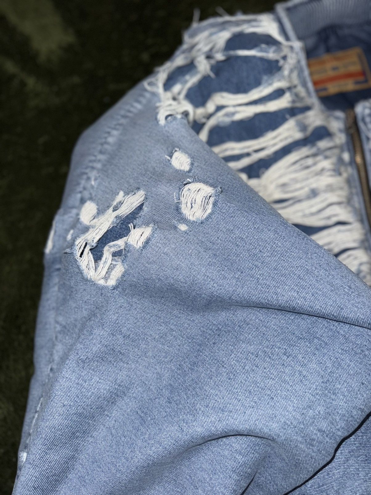 Diesel [XL] Diesel Destroyed Heavyweight Denim Bomber Jacket Size US XL / EU 56 / 4 - 8 Thumbnail