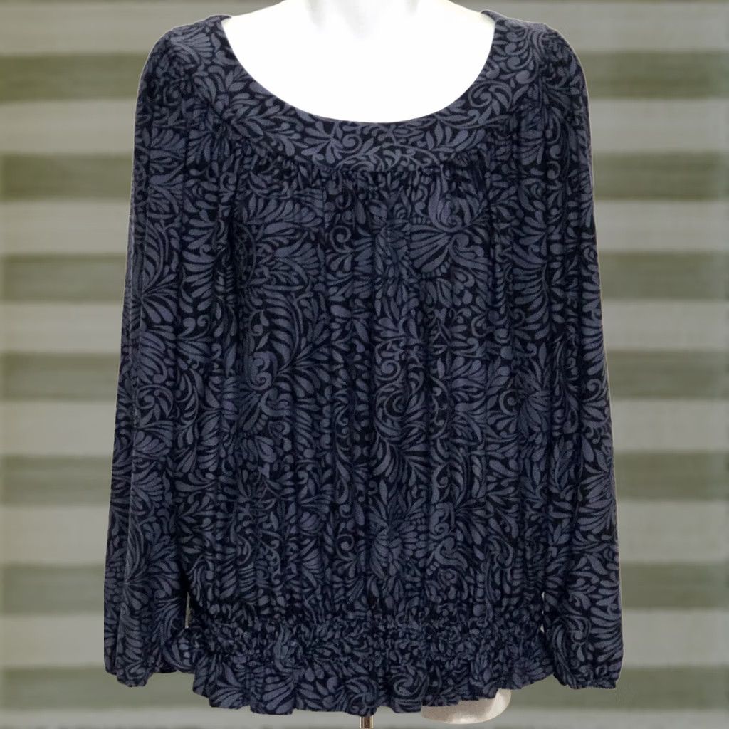 Vintage Daisy Fuentes Flowy Peplum Top M Blue Blk Geo Balloon Sleeve Y2K 90s boho hippie Size M / US 6-8 / IT 42-44 - 1 Thumbnail