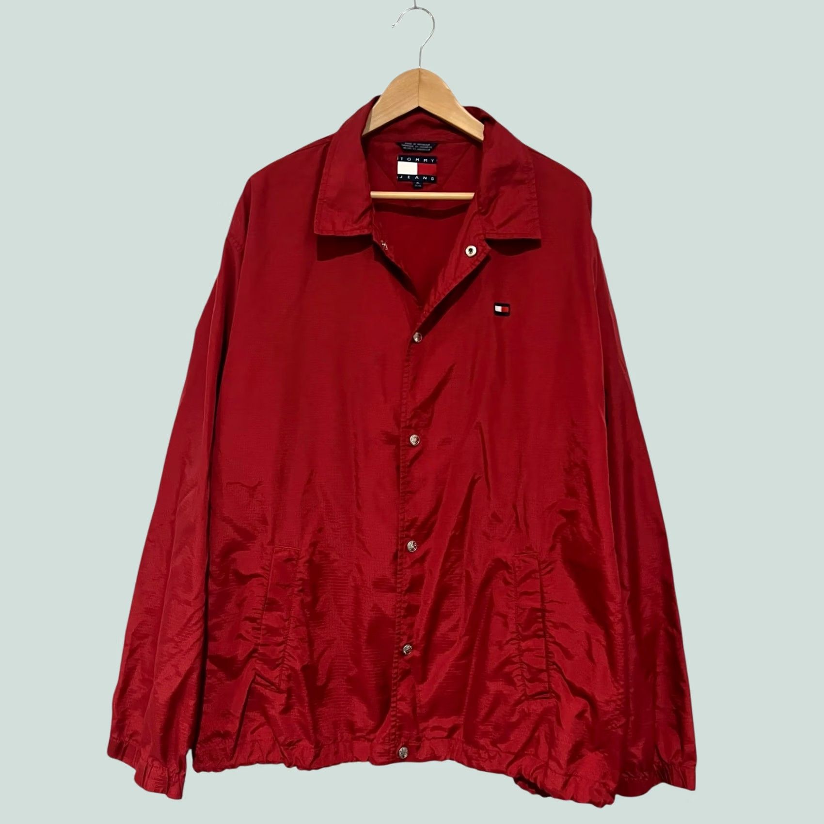 Tommy Hilfiger VINTAGE Tommy Hilfiger Windbreaker Jacket XL Red Plaid Nylon Snap Logo 90s Hip Hop Classic Mens Windbreaker Size US XL / EU 56 / 4 - 1 Thumbnail