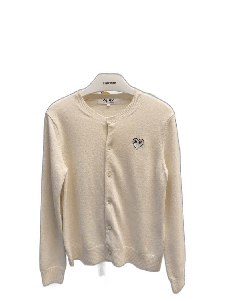 Comme des Garcons PLAY Classic Cardigan with Heart Design in Off-White Size L / US 10 / IT 46 - 1 Thumbnail