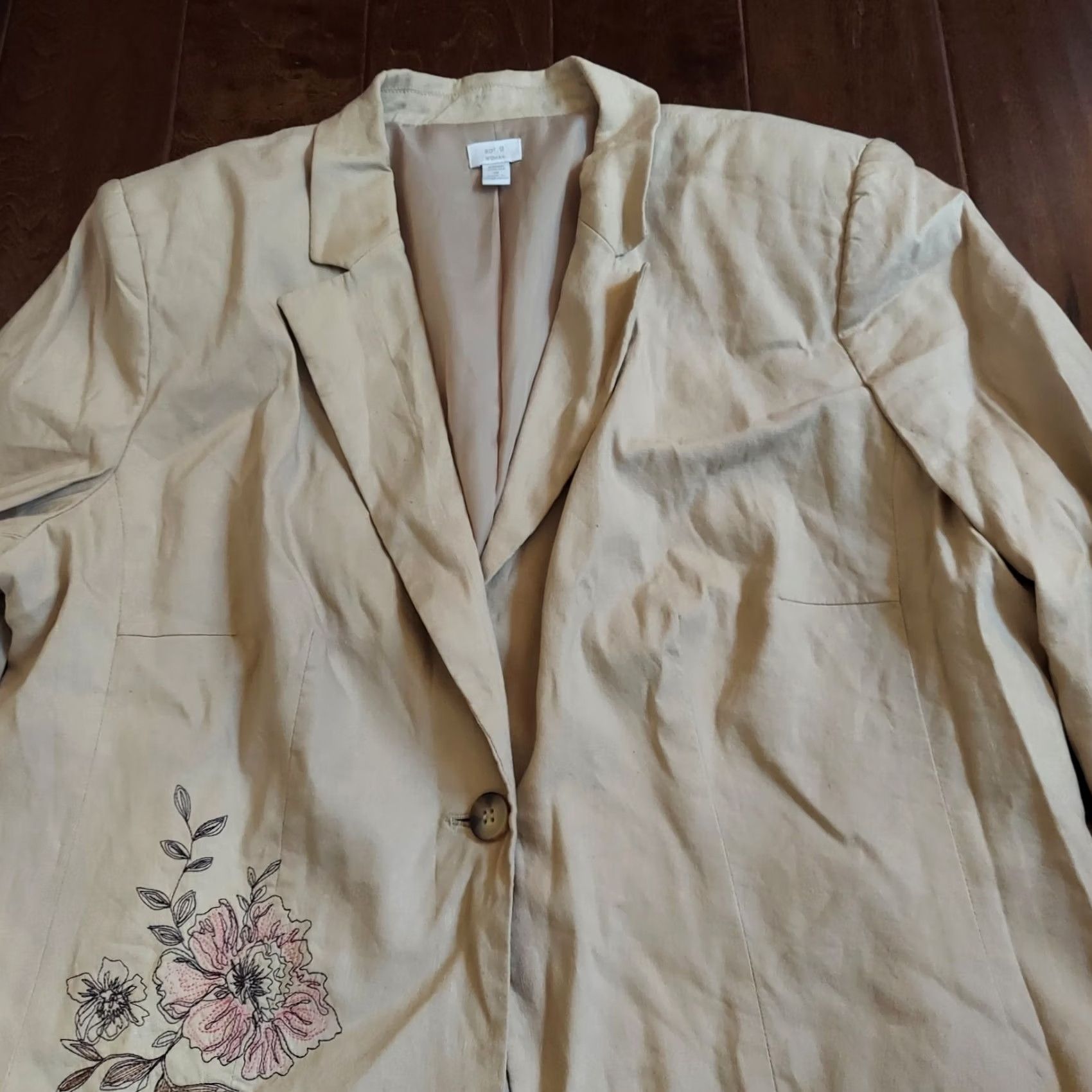 Apt. 9 Apt. 9 Blazer Shirt Floral Beige Linen Blend Stretch Long Sleeve 18 Women Womens 18 Blazer Size XXL / US 16-18 / IT 52-54 - 6 Thumbnail