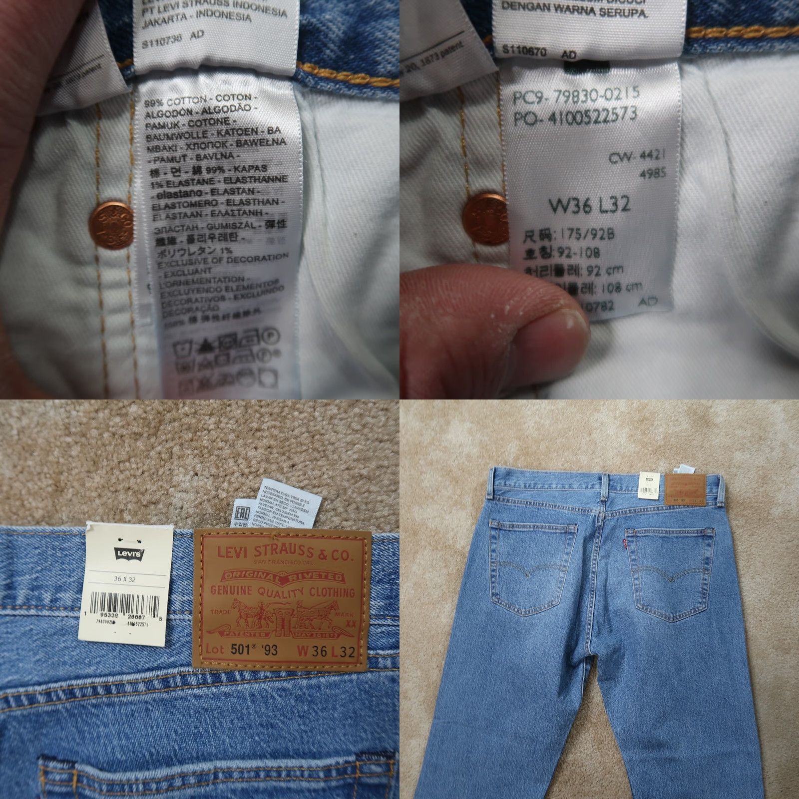Levi's Levi's 501 93 Straight Jeans Men's 36x32 Blue Denim Regular Button Fly 5-Pocket Classic Vintage: No Size US 36 / EU 52 - 8 Thumbnail