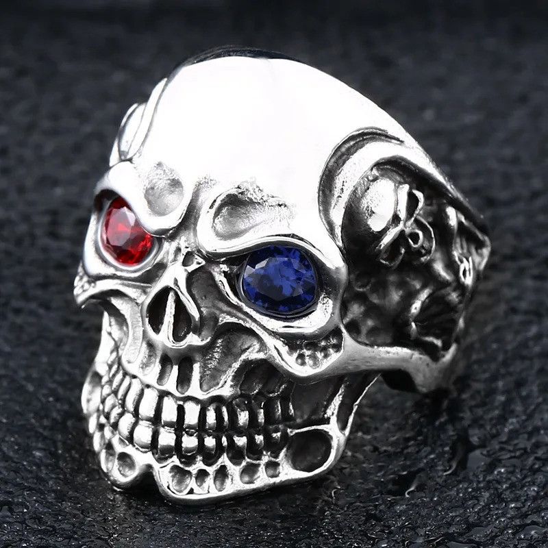 Jewelry × Vintage Retro Red Blue Eyes Skull Ring Size ONE SIZE - 1 Thumbnail