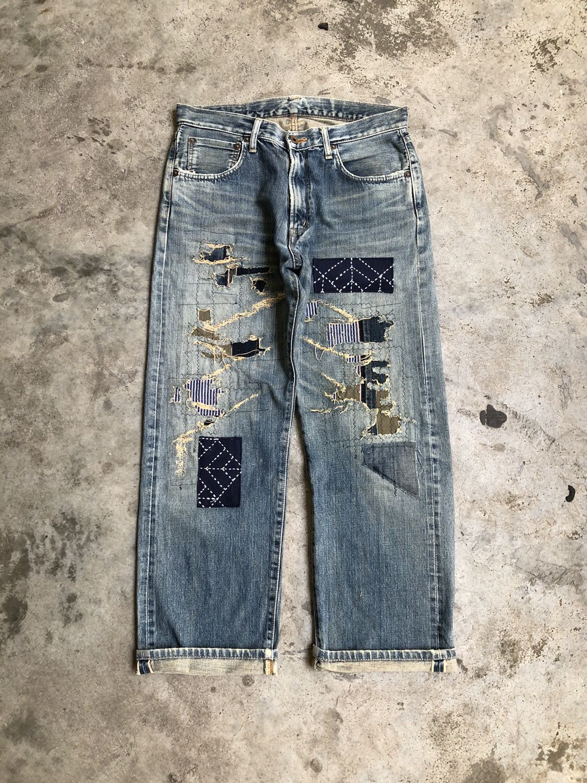 Edwin × Vintage Vintage edwin 505X Selvedge with japan sashiko & boro Size US 33 - 1 Thumbnail