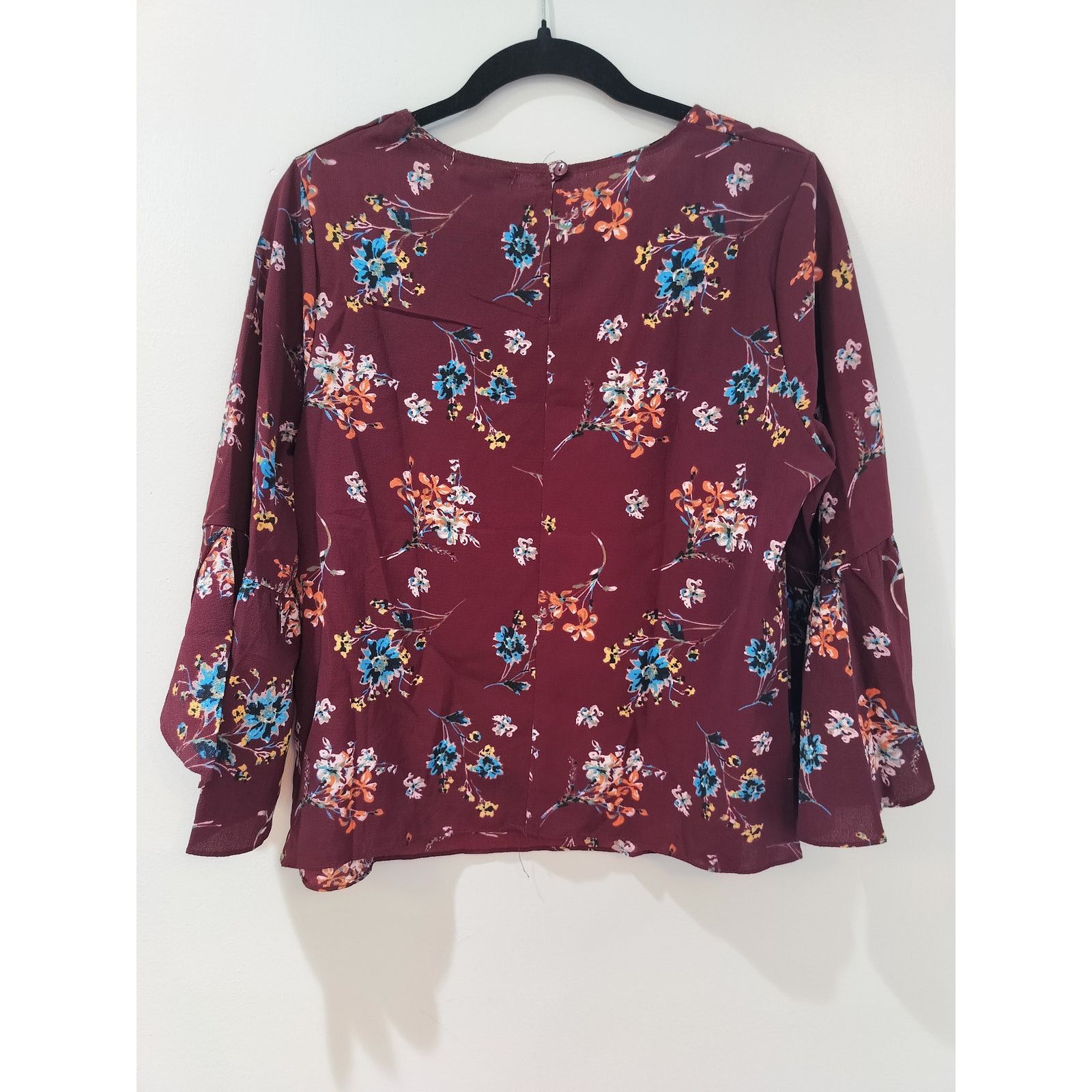 Passport Passport Women’s XL Burgundy Floral Blouse Long Sleeve Size XL / US 12-14 / IT 48-50 - 4 Thumbnail