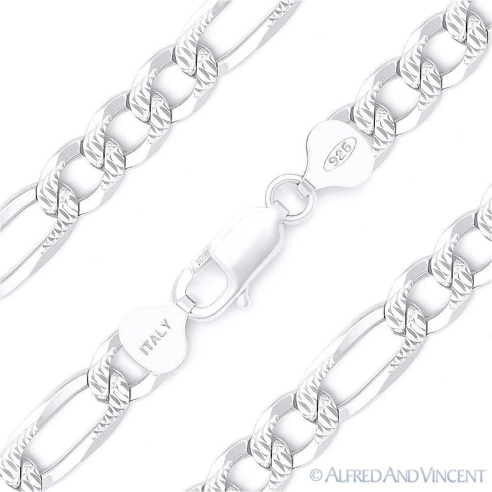 Other 8.4mm Figaro / Figaroa Link D-Cut Pave Chain Bracelet Size ONE SIZE - 1 Thumbnail