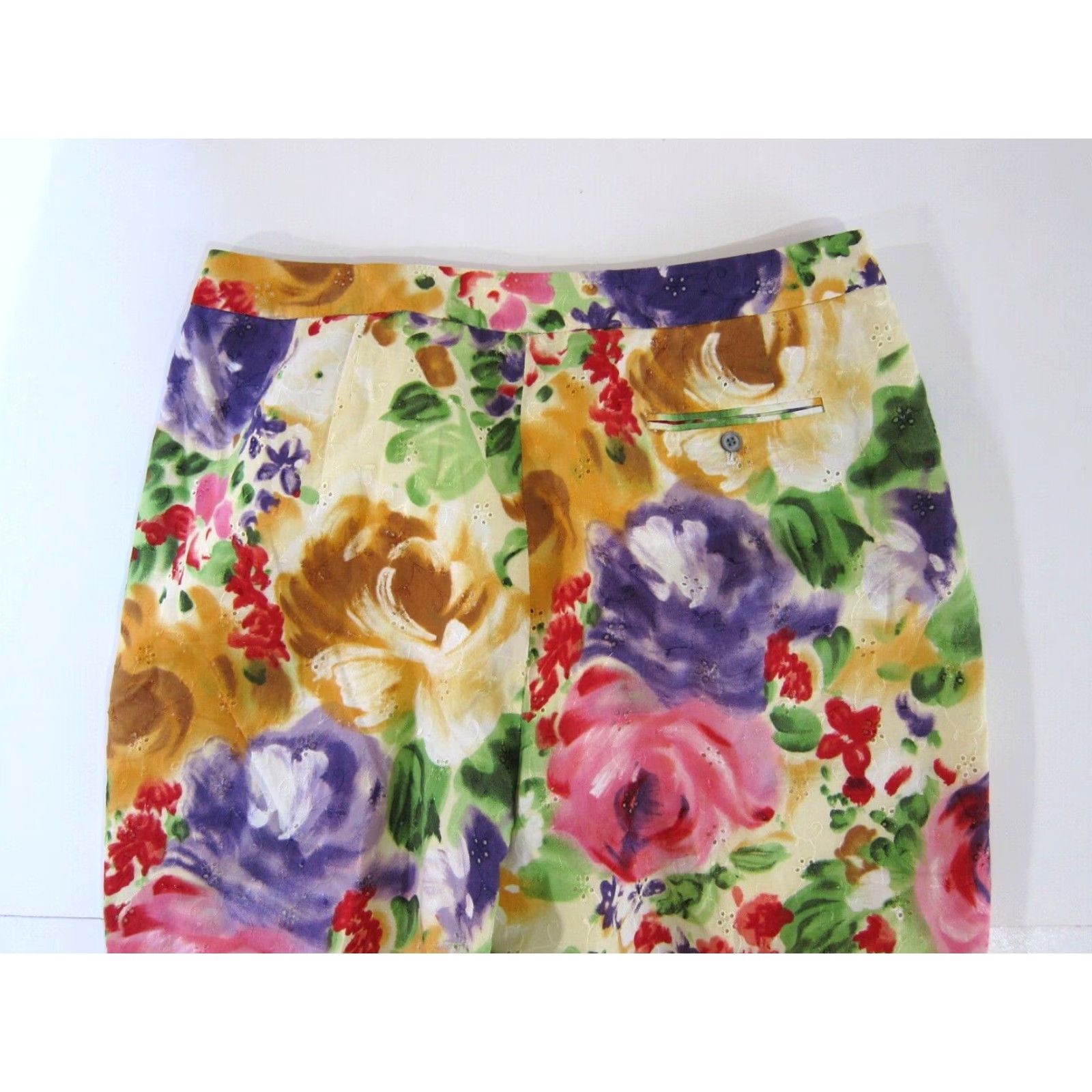 Liz Claiborne VINTAGE Liz Claiborne Collection 100% Cotton Pink Green Floral Wide Leg Pant 16 Size 38" / US 16 / IT 52 - 4 Thumbnail