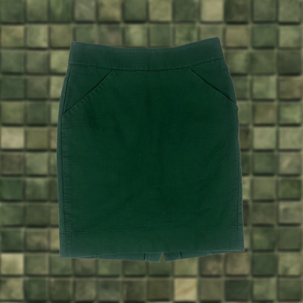 J.Crew J.CREW Skirt Womens 0P Petites Green Pencil Short Office Business Formal Travel Wedding Slit Zip 100% Cotton Knit Size 25" / US 0 / IT 36 - 1 Thumbnail