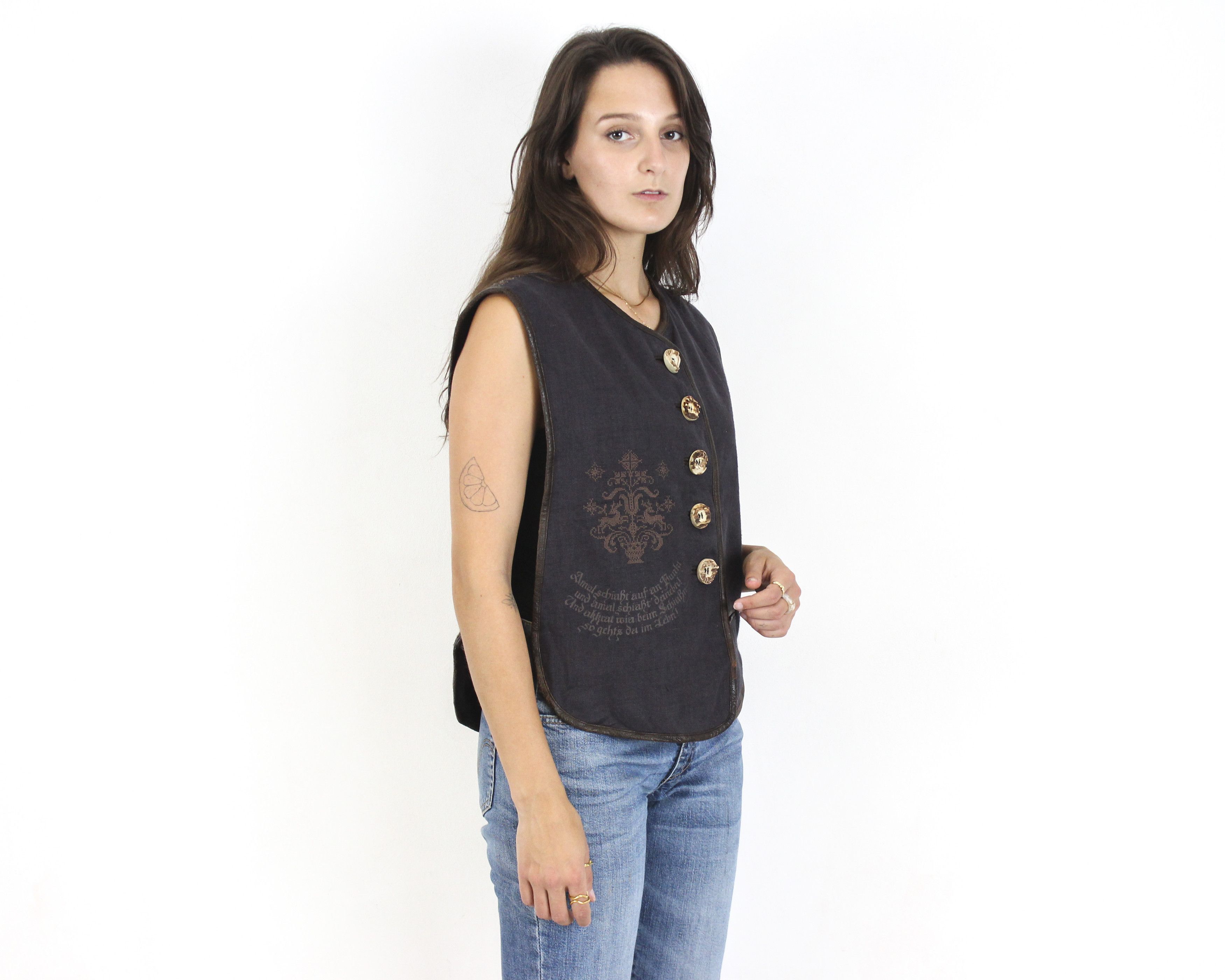 Vintage LODENFREY Women S Trachten Linen Vest Tank Waistcoat Gilet Size S / US 4 / IT 40 - 1 Thumbnail