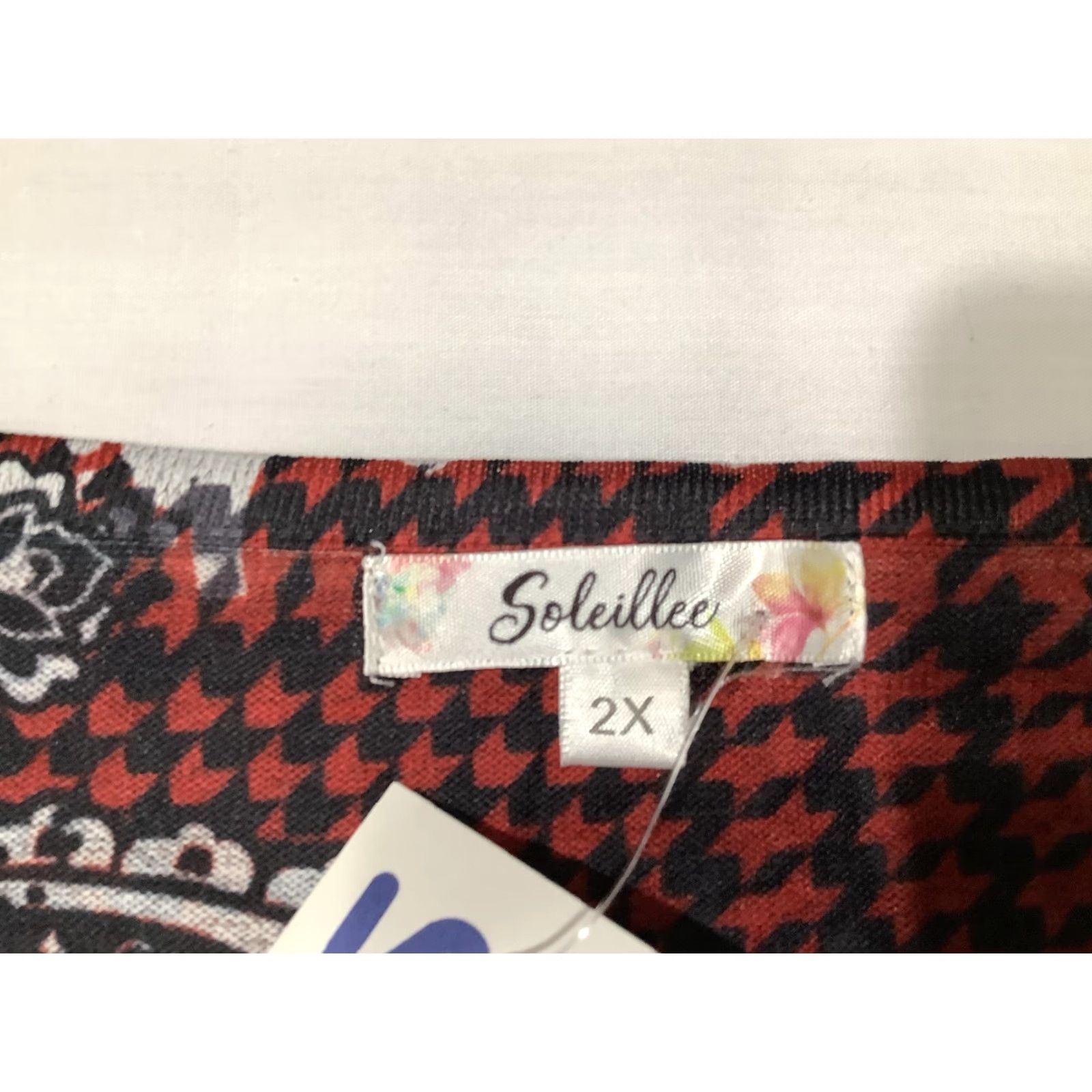Vintage Soleillee Knit Top Womens 2X Red Paisley Houndstooth Asymmetrical Hem Stretch Shirt Size XXL / US 16-18 / IT 52-54 - 4 Thumbnail
