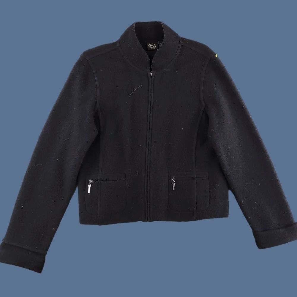 Vintage Alexandra Bartlett Wool Coat Womens PL Large Petite Black Full Zip Up Pea Coat Size L / US 10 / IT 46 - 1 Thumbnail