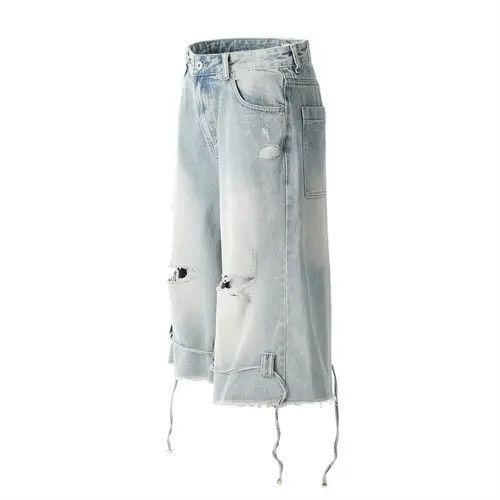 Japanese Brand × Jean Punk distressed loose straight ripped washed denim shorts Size US 32 / EU 48 - 2 Thumbnail