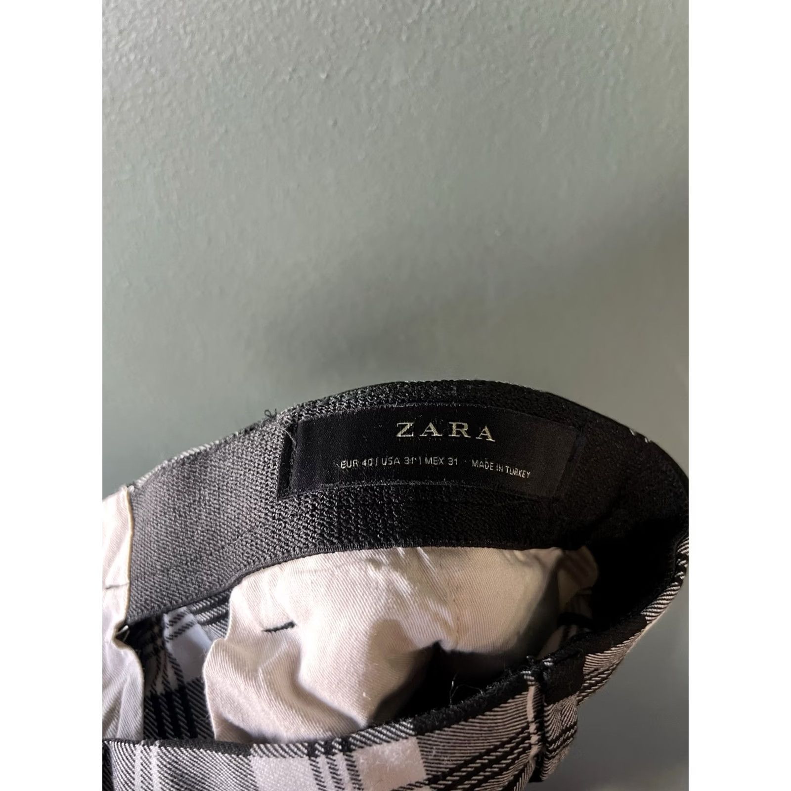 Zara Zella Womens White Checkered Tapered Work Pant Size 31 Size 24" / US 00 / IT 34 - 4 Thumbnail