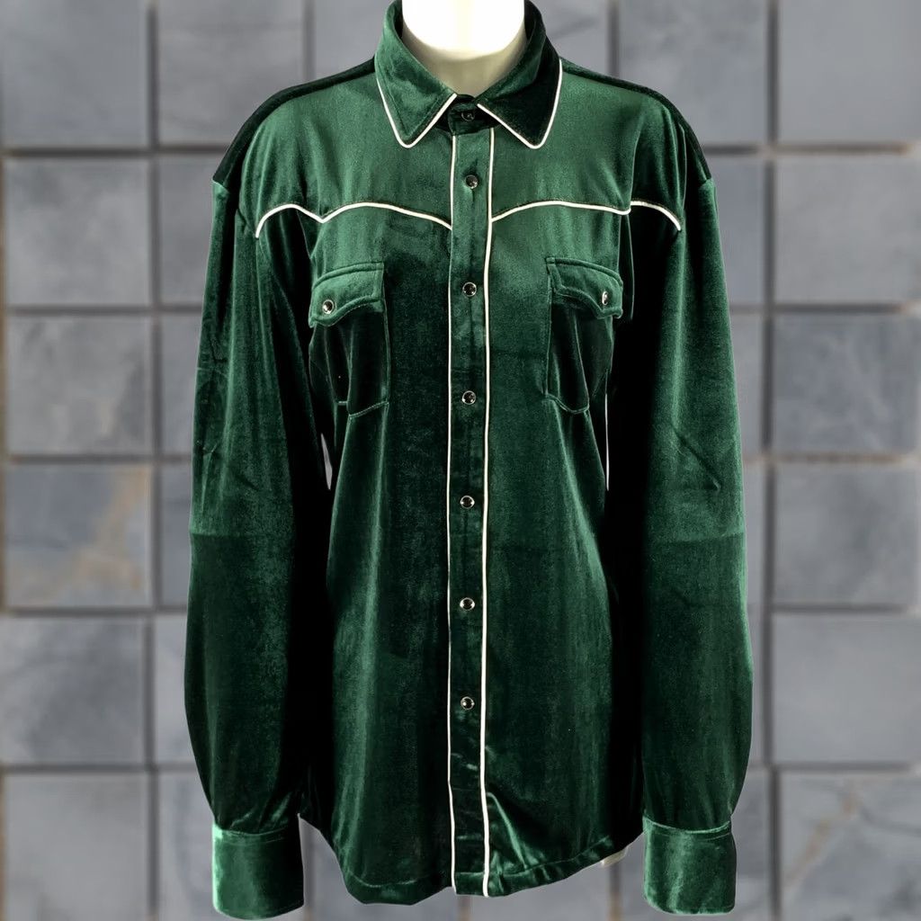 Velvet PHIX XL Green Emerald Velvet Western Shirt Womens Snaps Button-Up Polyester" Size XL / US 12-14 / IT 48-50 - 1 Thumbnail