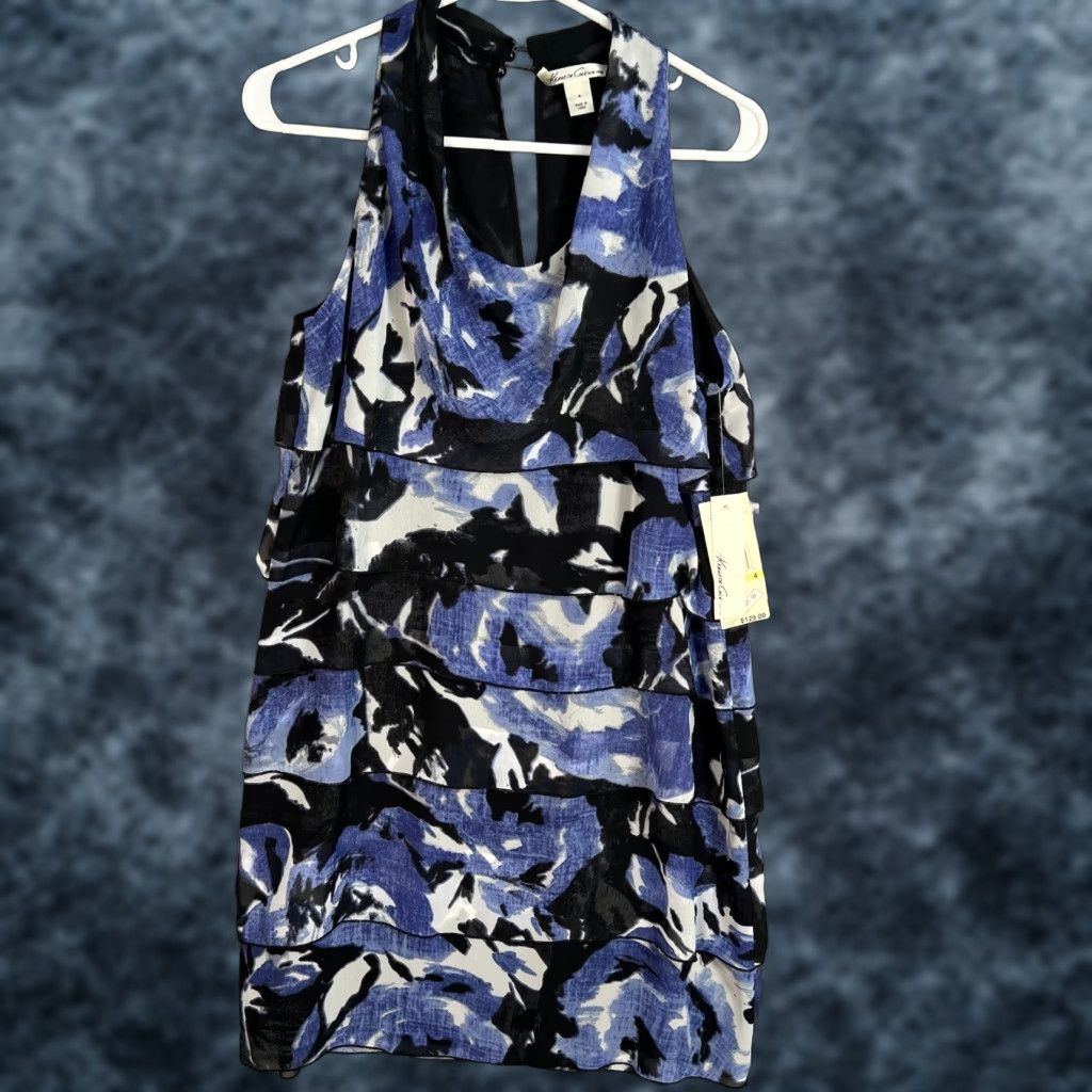 Kenneth Cole KENNETH COLE Dress Shift Layered Tiered Sleeveless Blue White Sundress Sz 4 Size S / US 4 / IT 40 - 1 Thumbnail