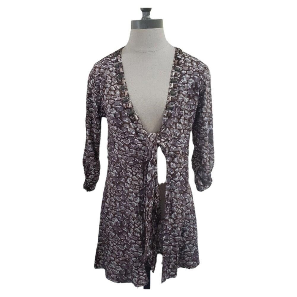 Designer CT1738 Cabi Brown & Gray Wrap Top M Size M / US 6-8 / IT 42-44 - 2 Thumbnail