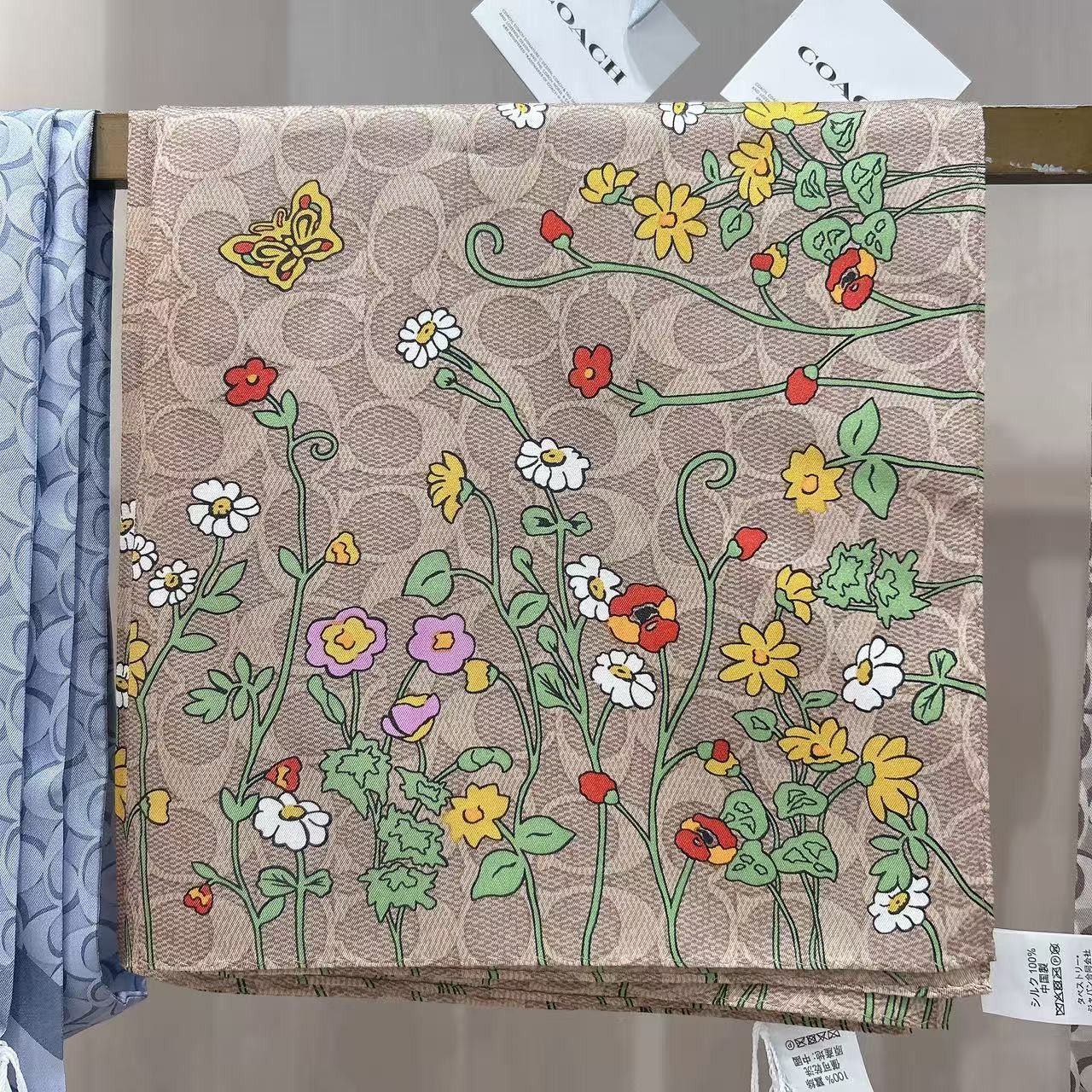 Coach Signature Spring Blossom Print Silk Square Scarf CEK55 Size ONE SIZE - 1 Thumbnail