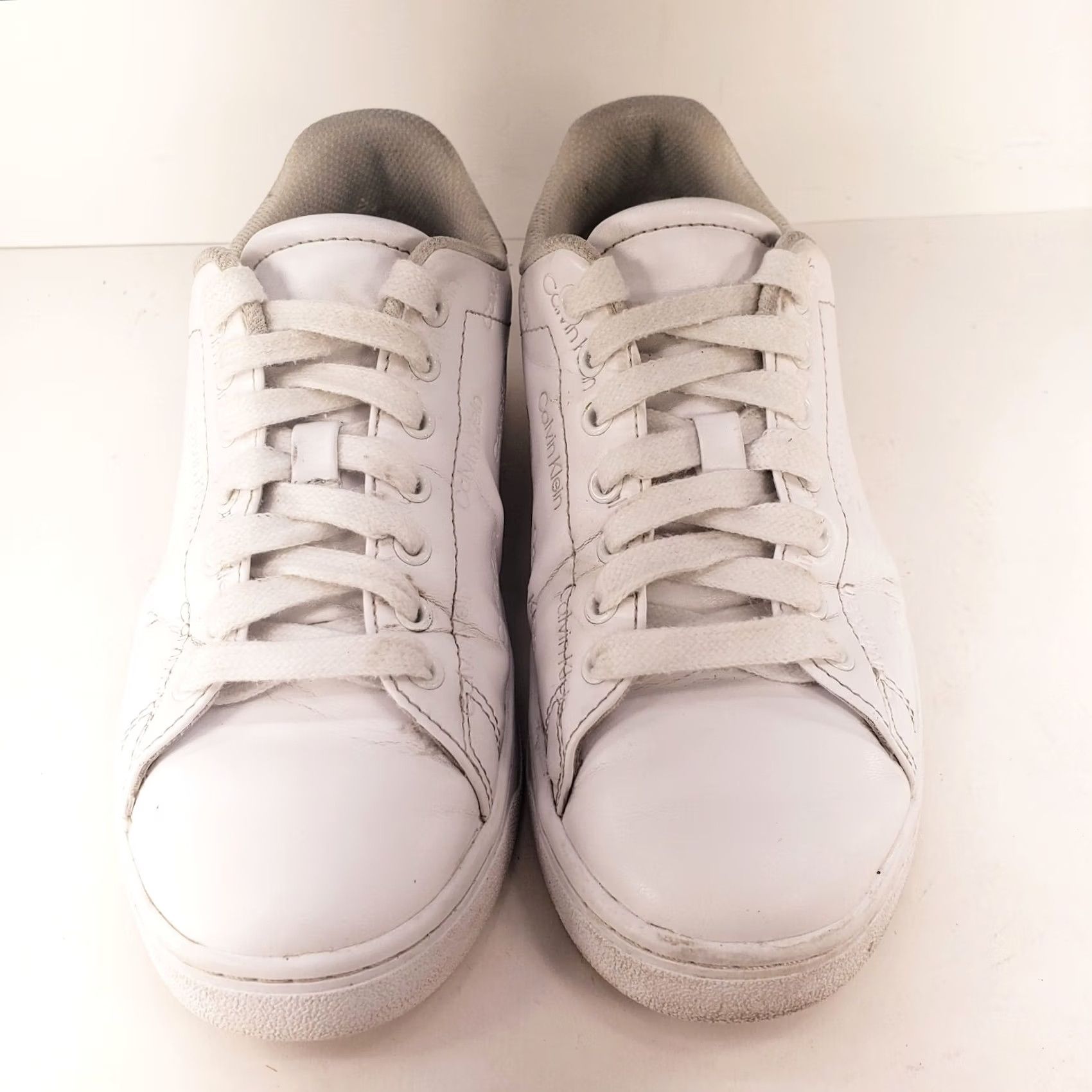 Calvin Klein Calvin Klein White Leather Sneakers Women 7.5 CK Spellout All Over Pattern Shoes Sneaker Wearable Casual Activewear Workwear Mens Womens Girls Boys Size US 8 / IT 38 - 3 Thumbnail