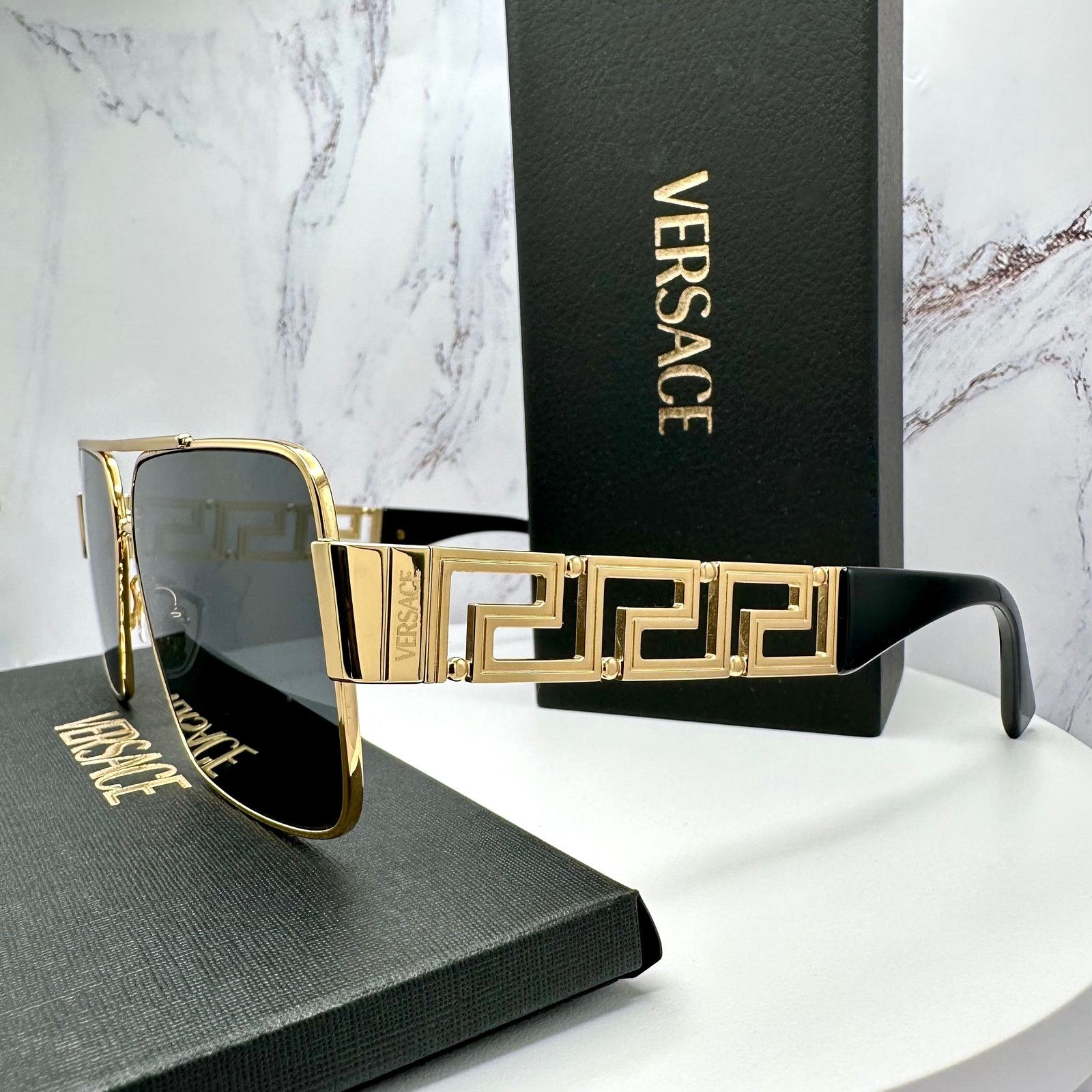 Versace New VERSACE Sunglasses Gold Metal Greca Logo Rectangle Size ONE SIZE - 5 Thumbnail