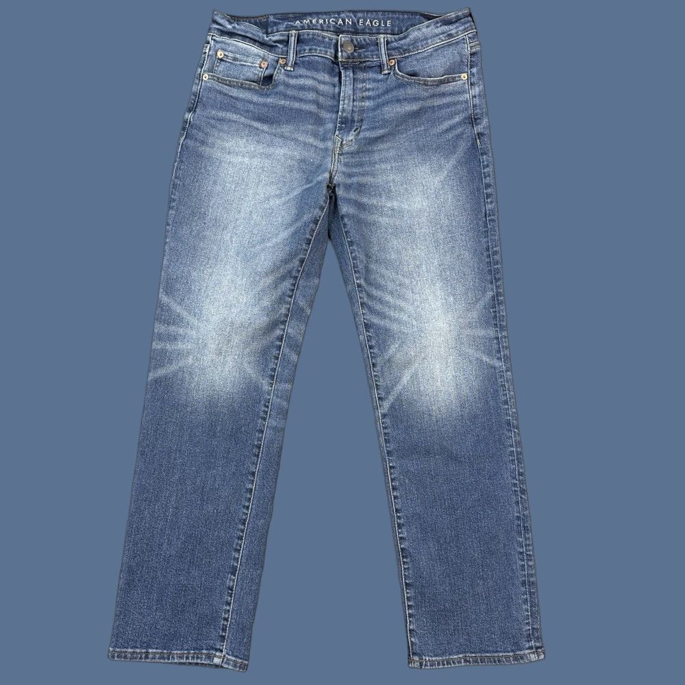 American Eagle Outfitters American Eagle Outfitters Jeans Mens 33x30 Blue Medium Wash Denim Original Straight Stretch Size US 33 - 1 Thumbnail
