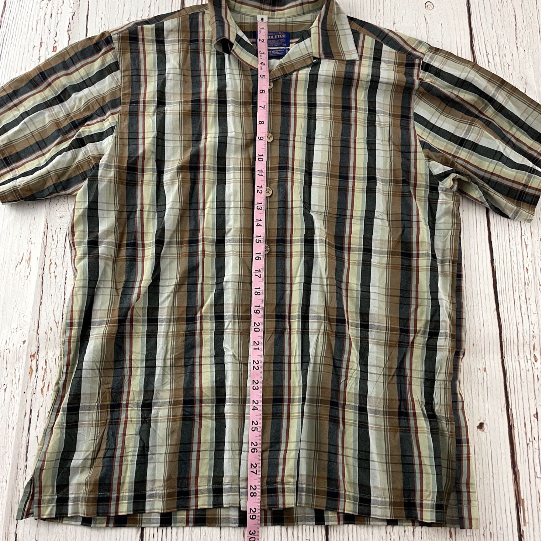 Pendleton Pendleton Bamboo Short Sleeve Plaid Button Front Shirt Men's M Brown Shirt Mens Bamboo Plaid Short Sleeve Button-Up Size US M / EU 48-50 / 2 - 6 Thumbnail