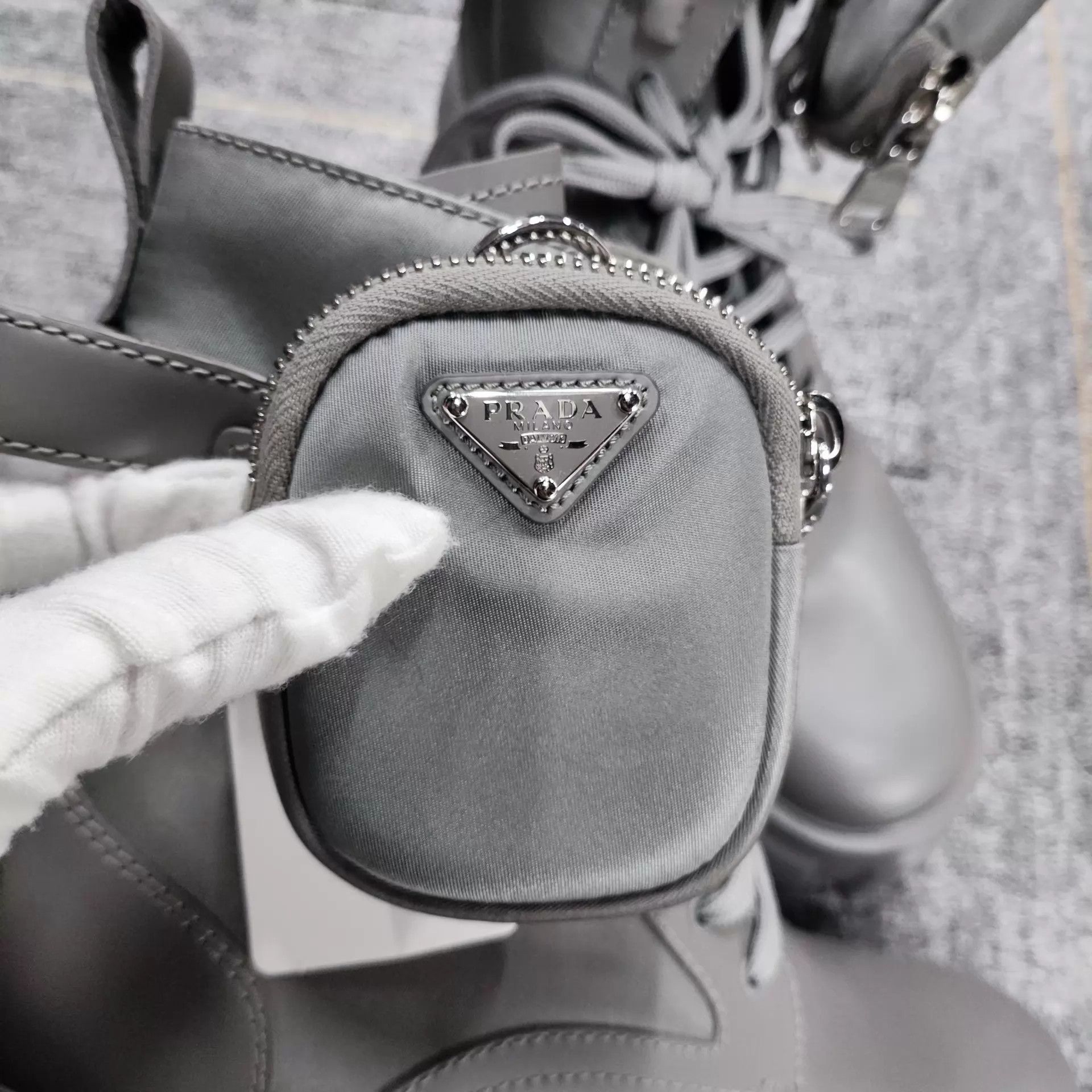 Prada PRADA Calf Leather Gray High-Top Mini Bag Sneaker Size US 8 / IT 38 - 3 Thumbnail
