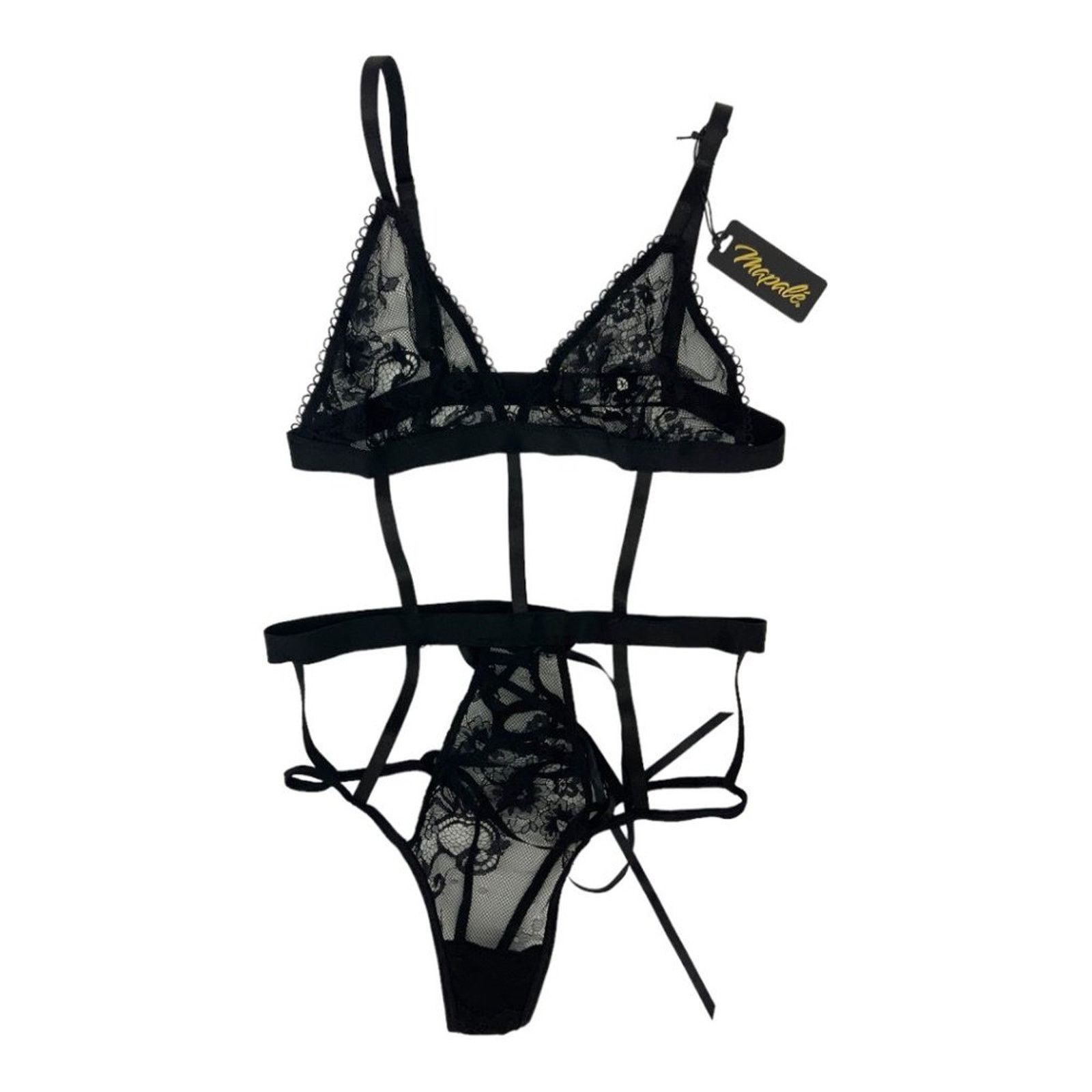 Other Mapale Black Lace Strappy Teddy Small Medium NWT $49 MSRP Size ONE SIZE - 3 Thumbnail