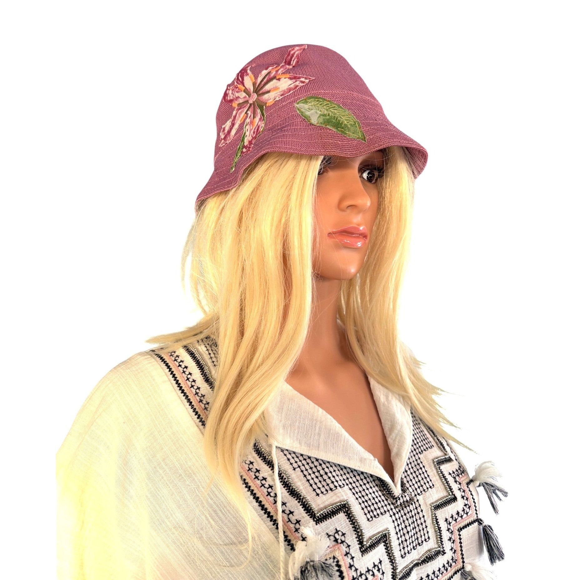 Kangol Kangol OS Embroidered Bucket Hat Floral Rose Pink Vintage HT Size ONE SIZE - 2 Thumbnail