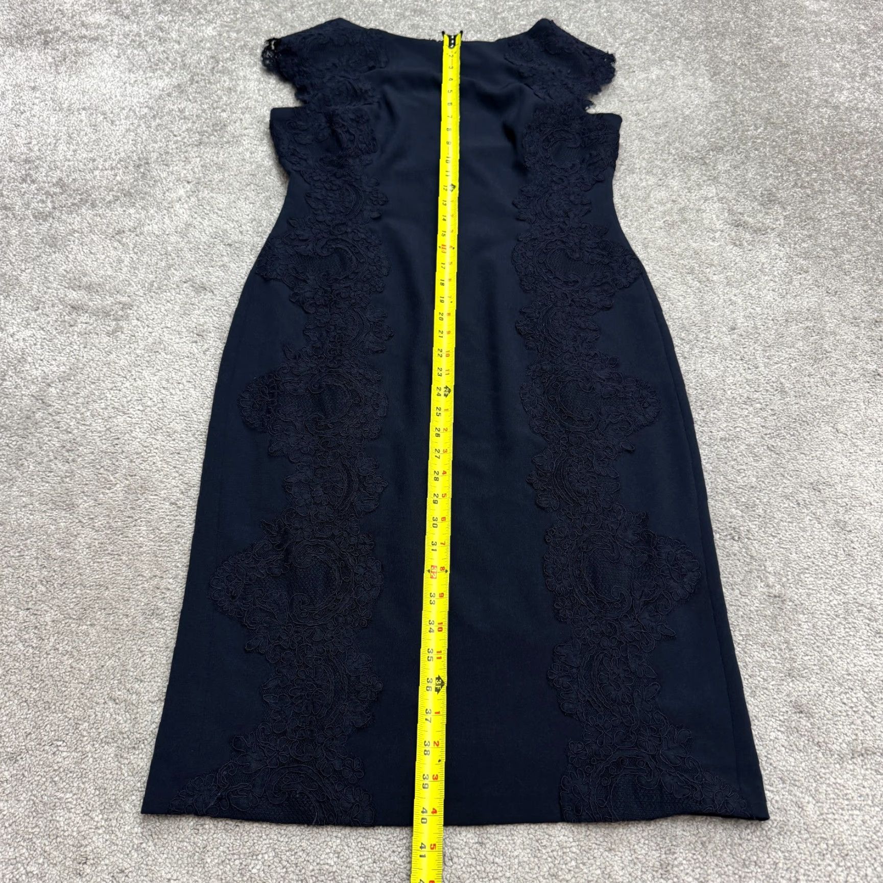 MAGGY LONDON Maggy London Dress Womens Cap Sleeve Lace Applique Sheath Midi Work Navy Blue 10 Size L / US 10 / IT 46 - 6 Thumbnail