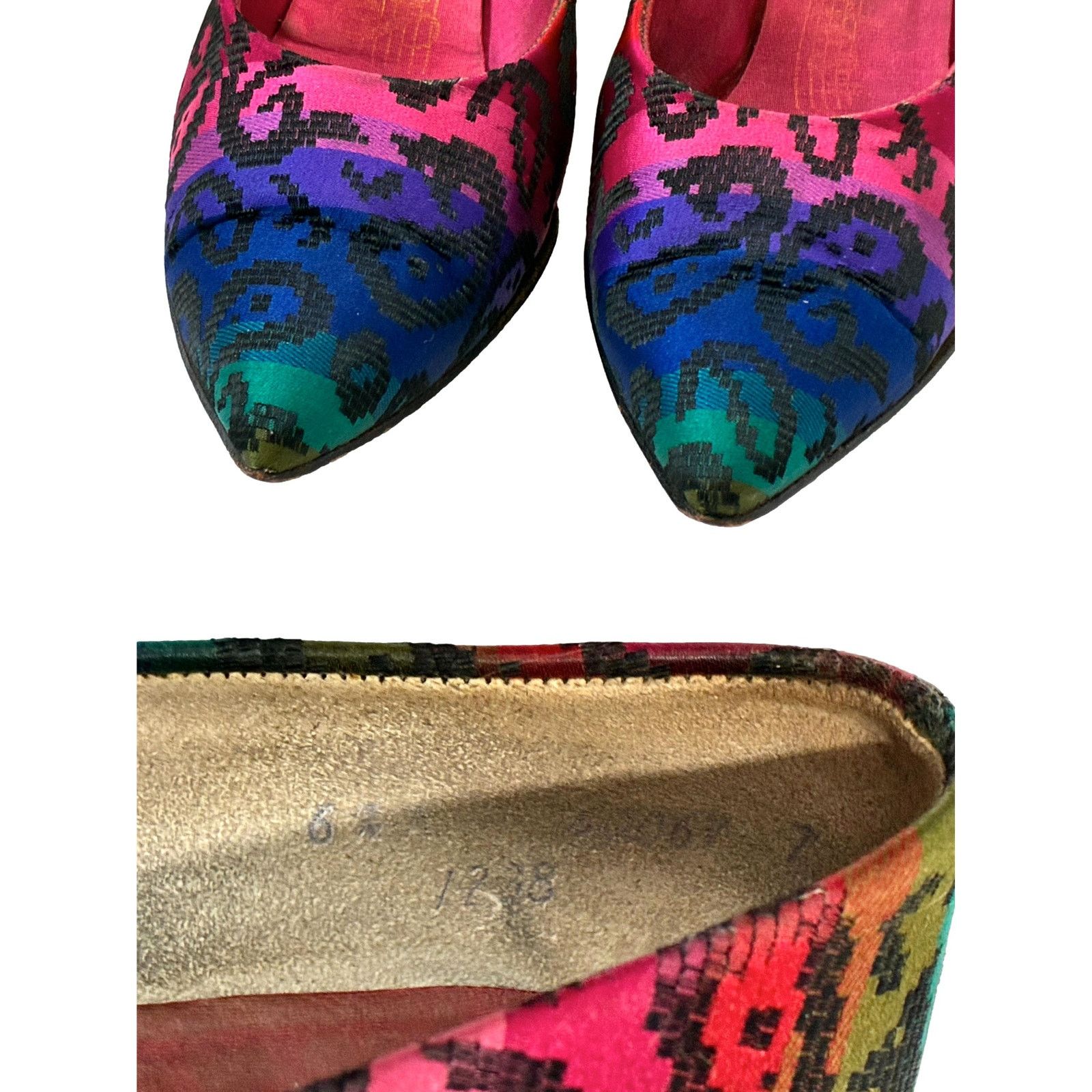Vintage Vintage 50s Silk Pumps Jewel Tone Pinup Mid Century Shoes 6 Size US 6 / IT 36 - 3 Thumbnail