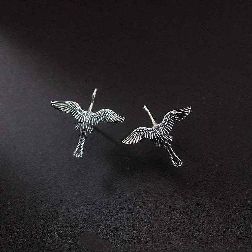 Jewelry Flying Cranes Stud Earrings 925 Sterling Ear Charm Gift Size ONE SIZE - 4 Thumbnail
