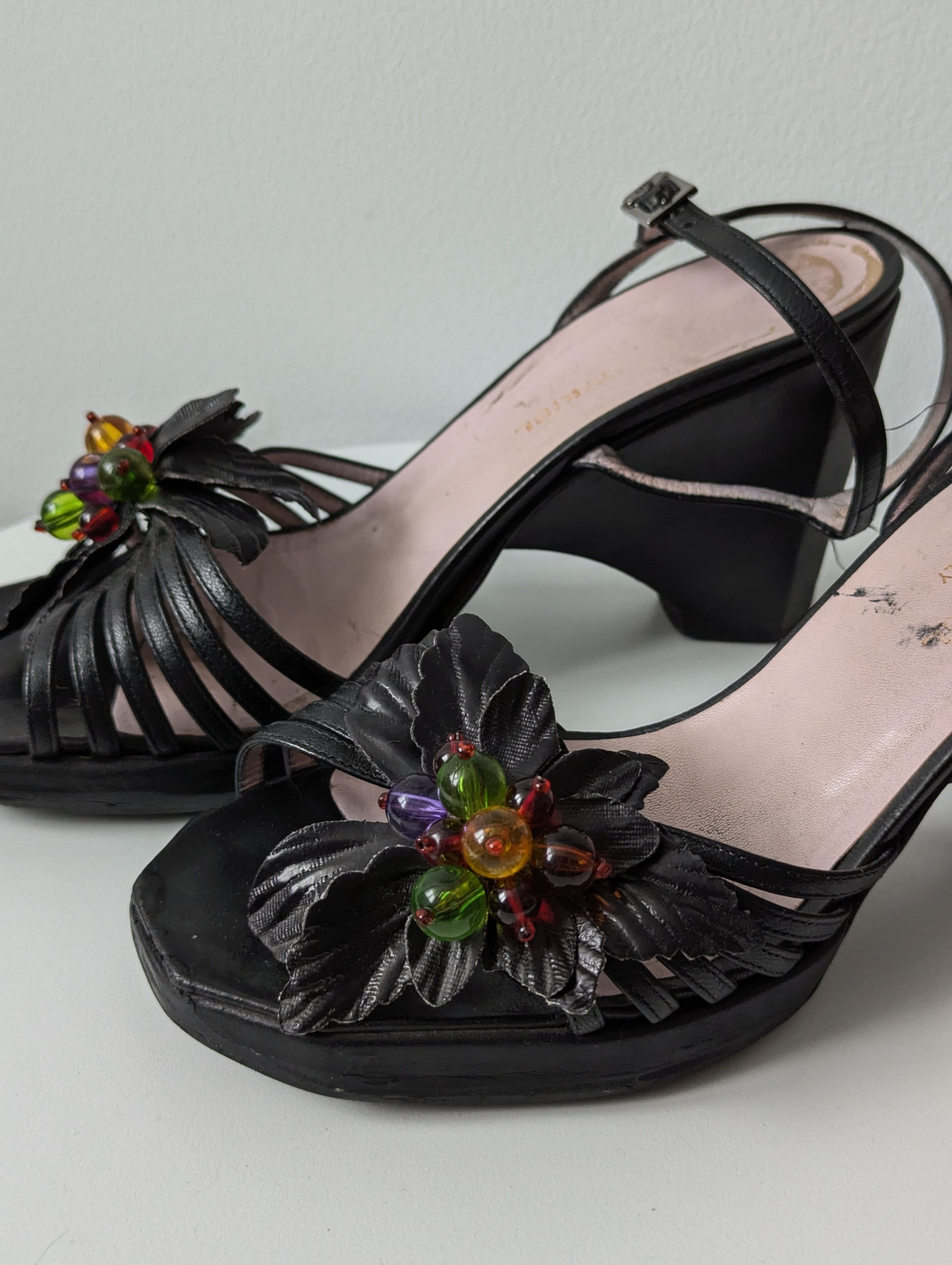 Sonia Rykiel Sonia Rykiel 90s vintage Embellished Wedge Sandals Black Size US 7 / IT 37 - 5 Thumbnail