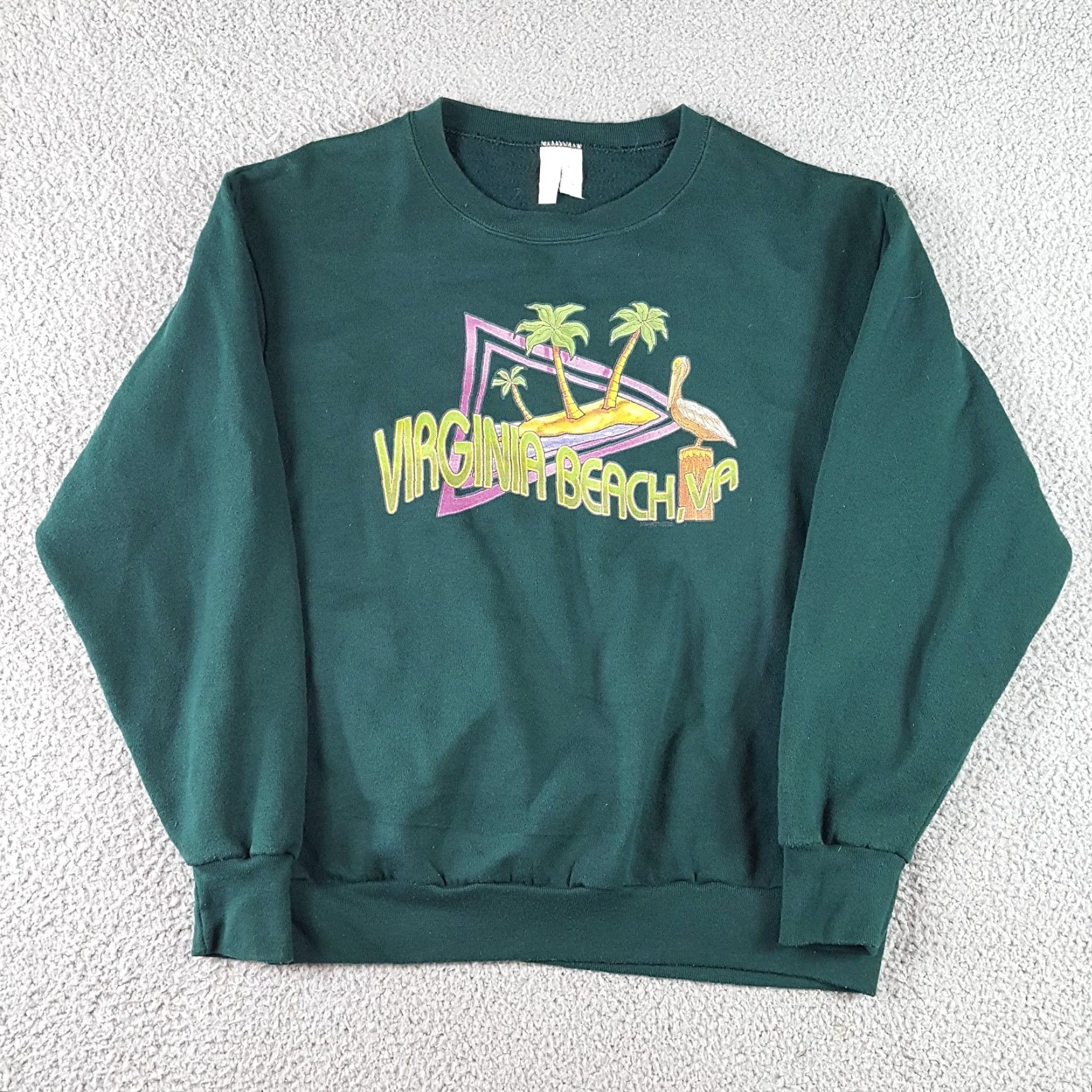 Vintage VINTAGE 80s Vaporwave Virginia Beach Pullover Sweatshirt Crewneck L Green Men/Adult Regular Size L Outrun Size US L / EU 52-54 / 3 - 2 Thumbnail