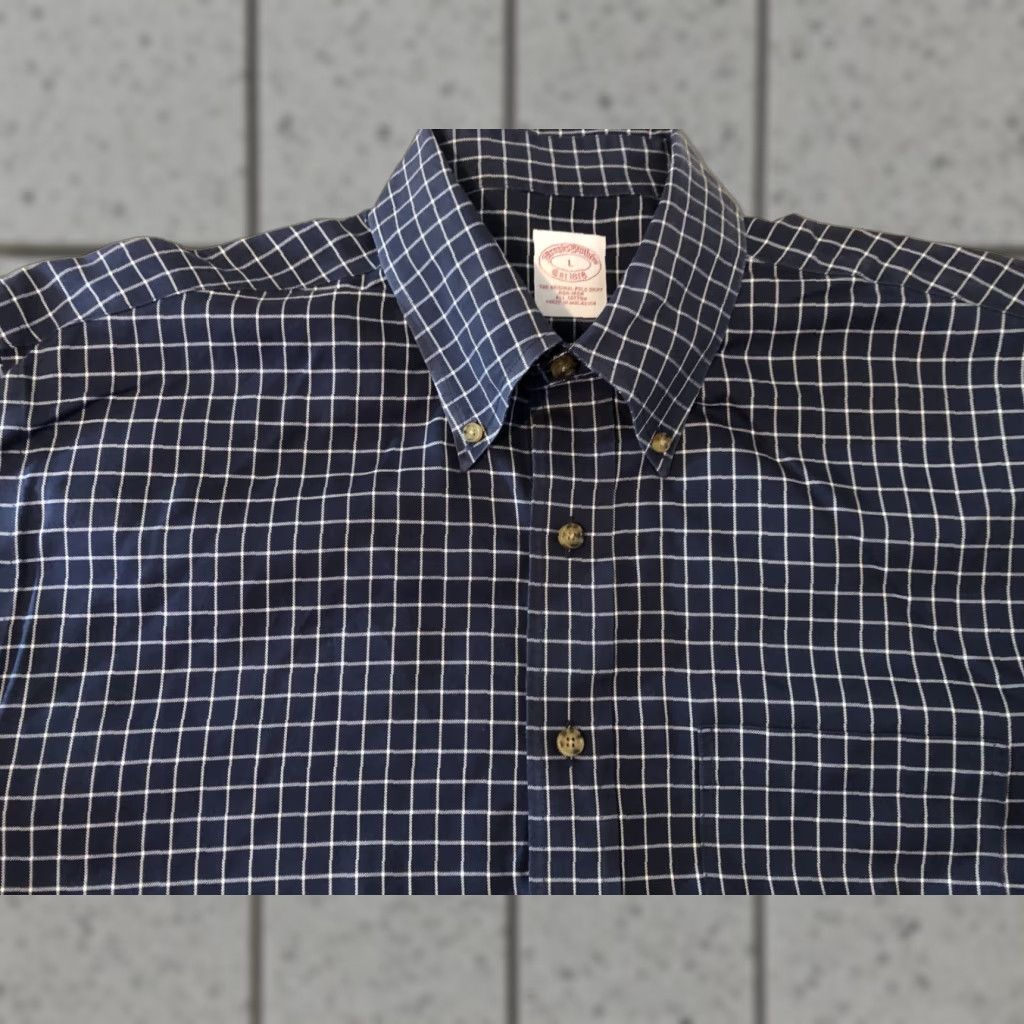 Brooks Brothers VINTAGE? (No) Brooks Brothers Dress Shirt L Mens Cotton Blue Button-Down Navy Large Shirt Men Size 42R - 1 Thumbnail