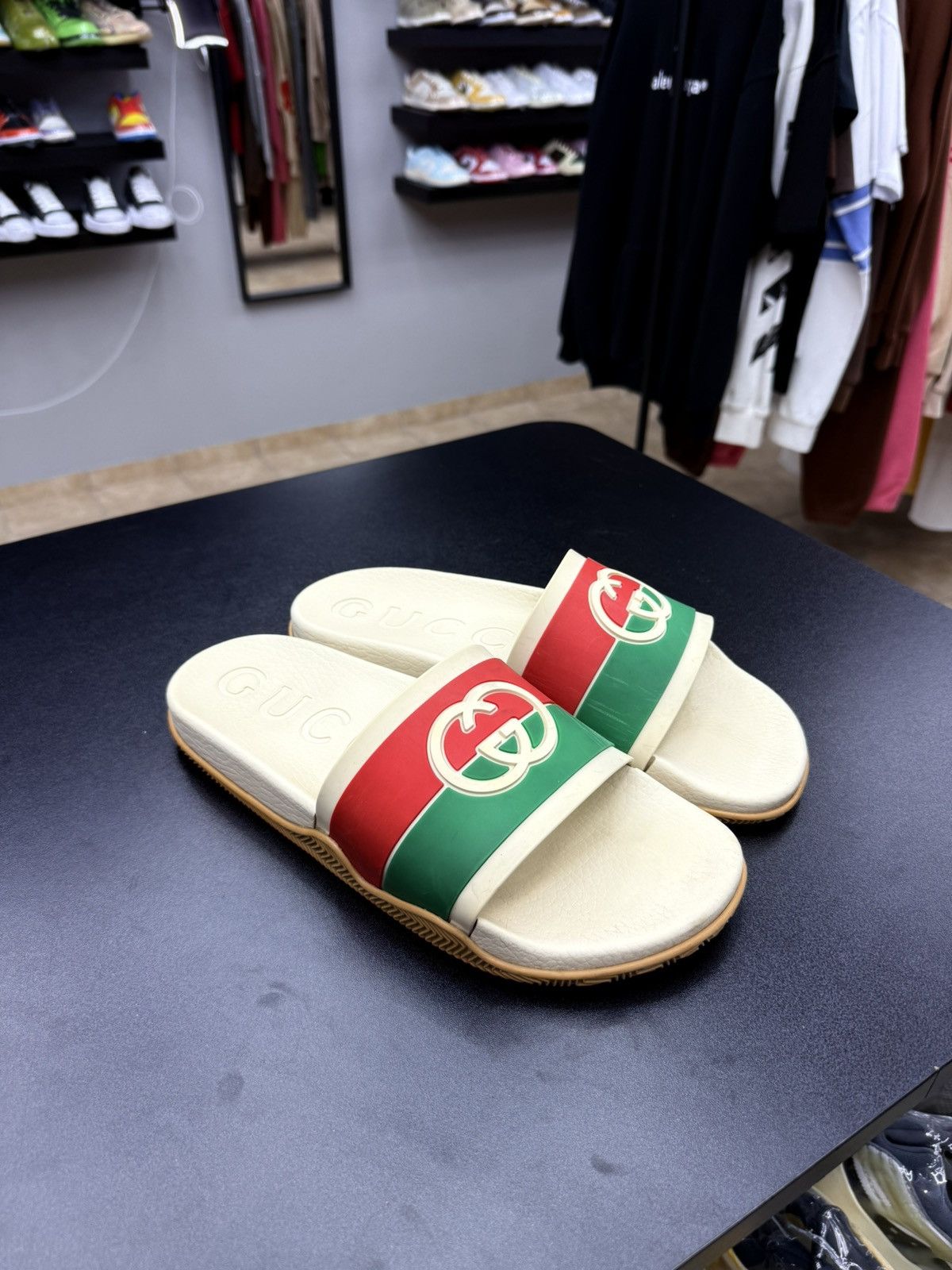 Gucci GUCCI Green Red Beige Interlocking GG Logo Slides sz 12 Size US 12 / EU 45 - 1 Thumbnail