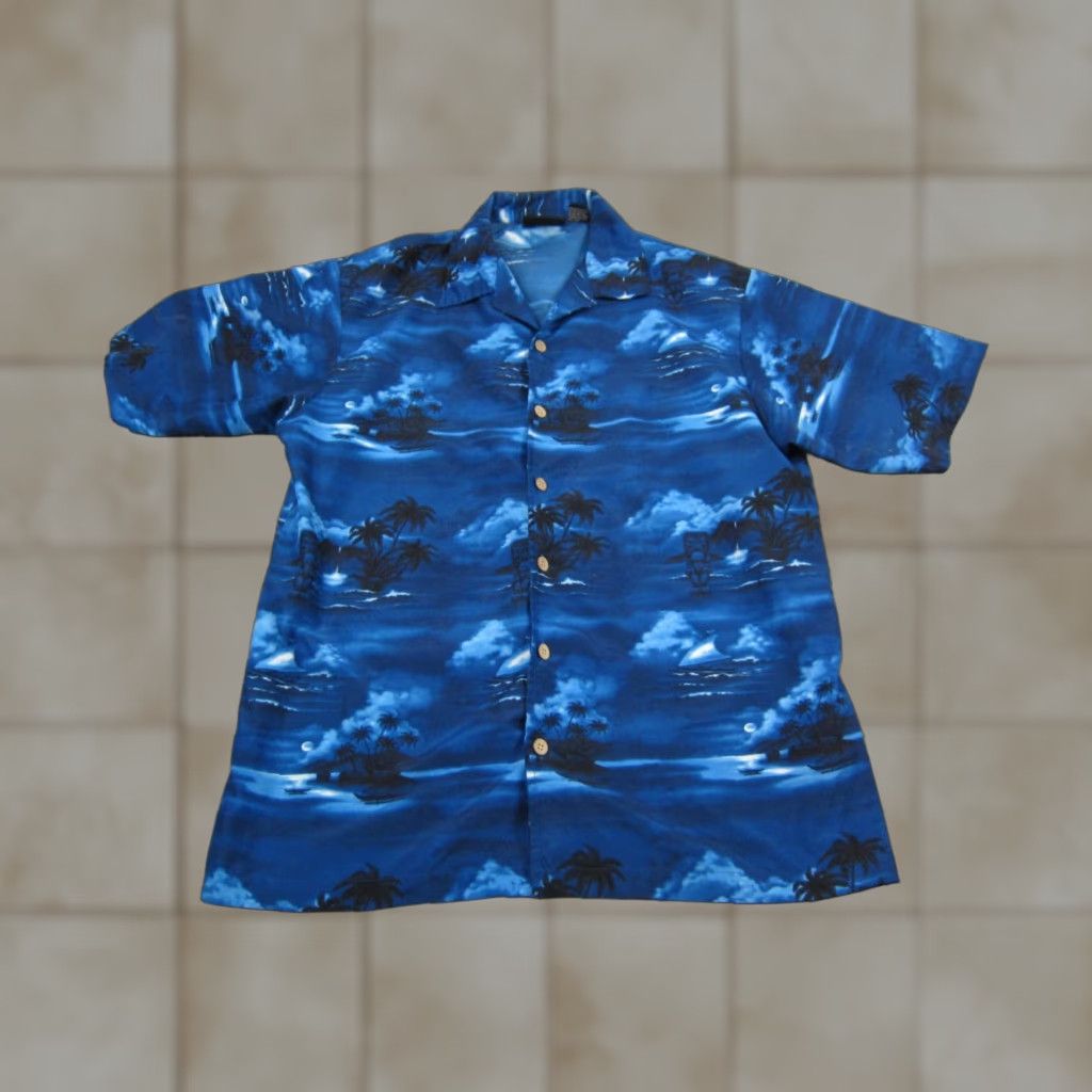 Vintage VINTAGE ODO Shirt Mens M Blue Hawaiian Floral 90s Button-Up Short Sleeve Collared Polyester Summer Size US M / EU 48-50 / 2 - 1 Thumbnail