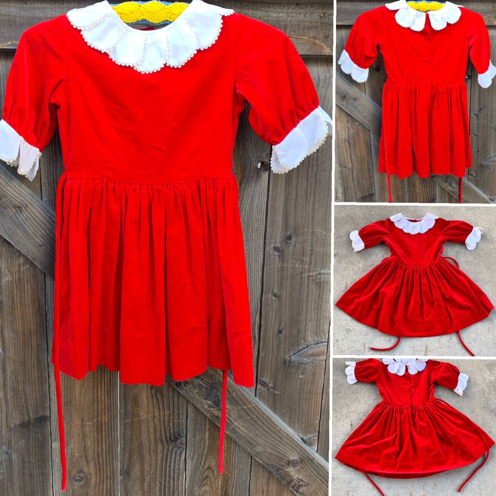 Velvet Vintage Cater Frock New Braunfels, Tex Dress Red Velvet W/ White 6 Dress Girls Slim? Size ONE SIZE - 4 Thumbnail