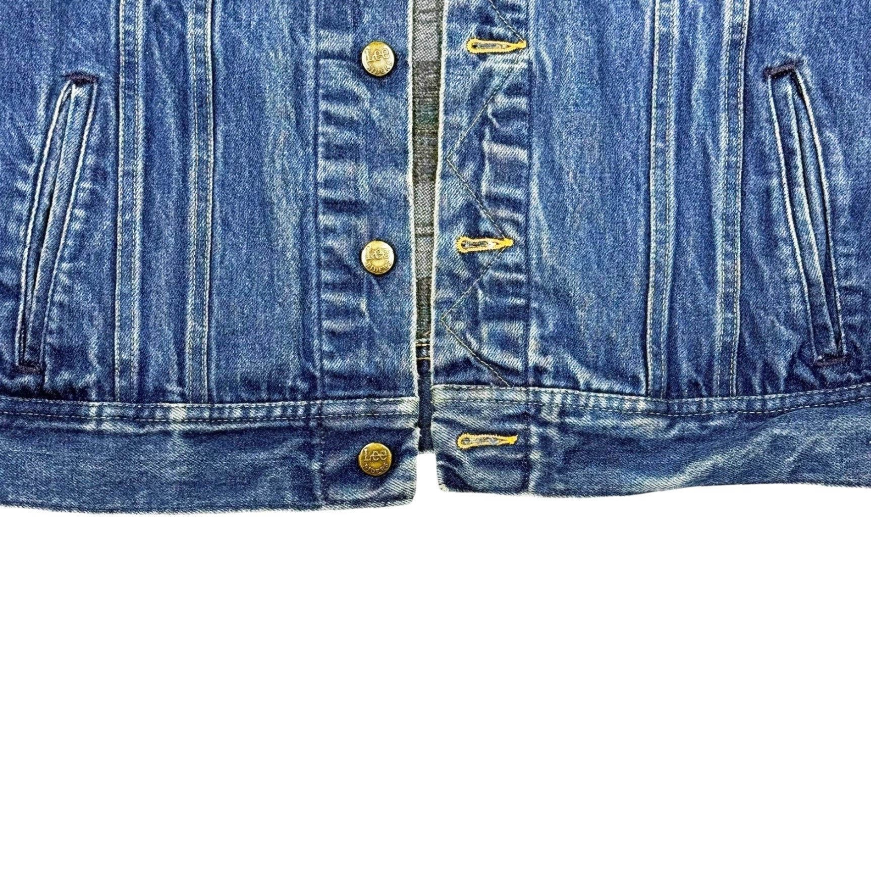 Lee Vtg Rare 70s Lee Denim Jacket Plaid Lined USA Union Made Mens M Blue Wool Insulation Motorcycle Button Pocket Regular Fit Size US M / EU 48-50 / 2 - 5 Thumbnail