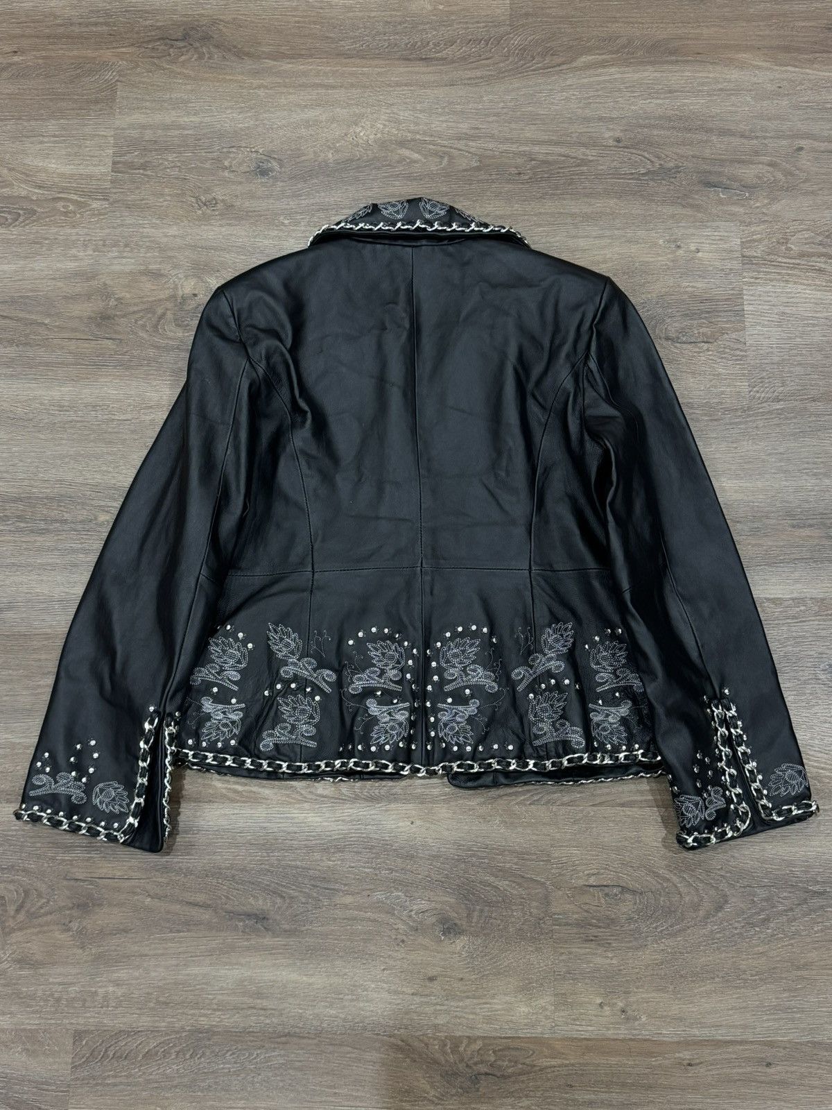 Guillaume Embroidered Leather Jacket Chain Trim Studded