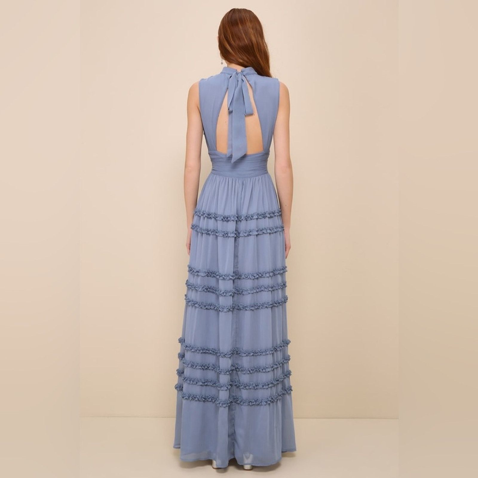 Other Enchantingly Sweet Slate Blue Chiffon Backless Maxi Dress XL Size L / US 10 / IT 46 - 5 Thumbnail