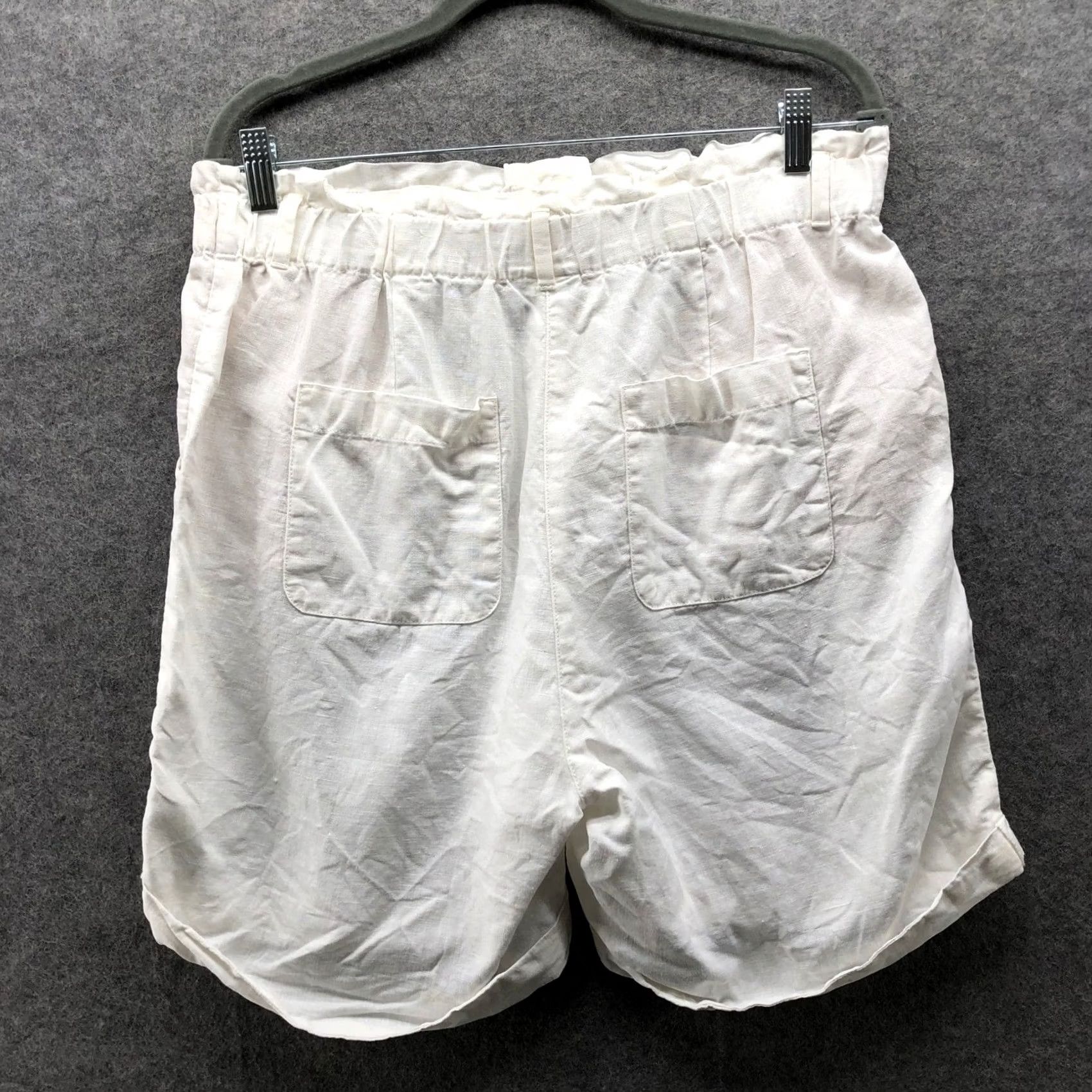 J. Jill VINTAGE J.Jill 100% Linen White Shorts Womens M High Waisted Roll Cuff Paperbag Size 32" / US 10 / IT 46 - 2 Thumbnail